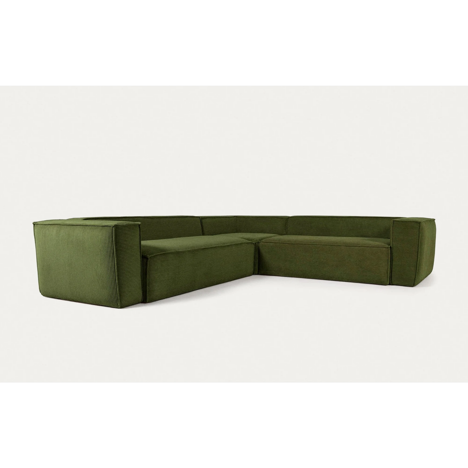 Kave Home Blok 4-Seat Corner Sofa, Corduroy, 290x290cm, Green