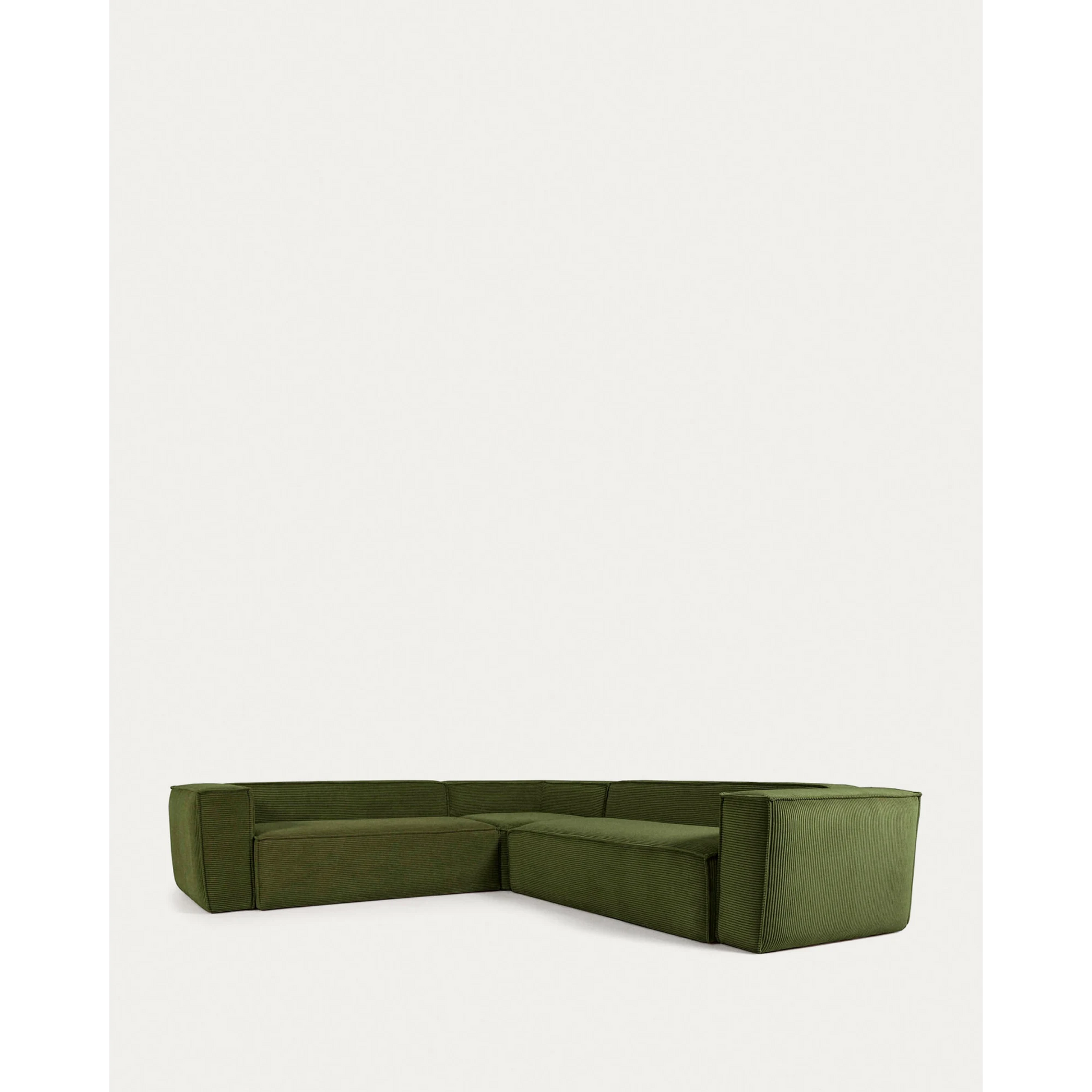Kave Home Blok 4-Seat Corner Sofa, Corduroy, 290x290cm, Green