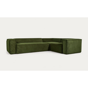 Kave Home Blok 4-Seat Corner Sofa, Corduroy, 320x230cm, Green