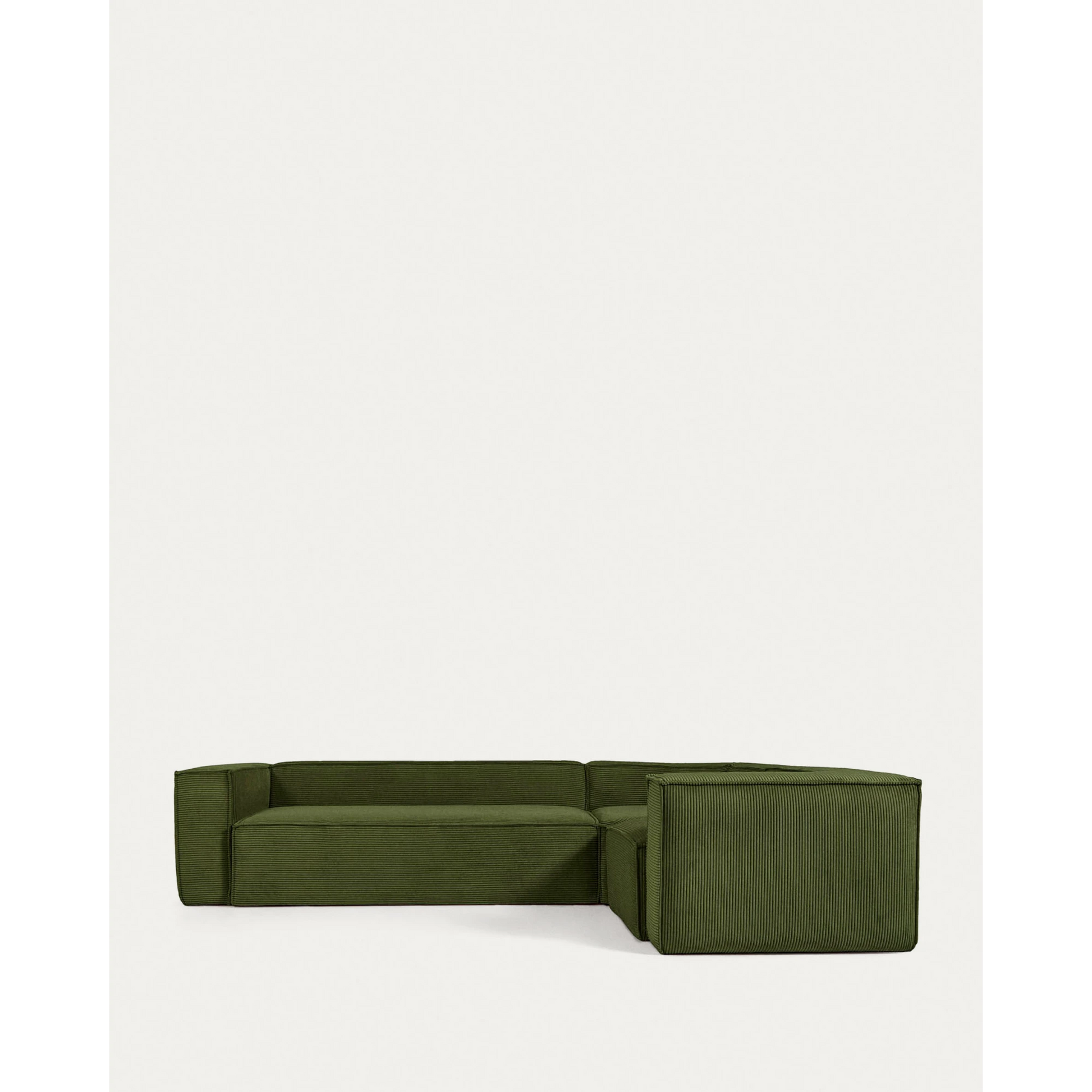 Kave Home Blok 4-Seat Corner Sofa, Corduroy, 320x230cm, Green