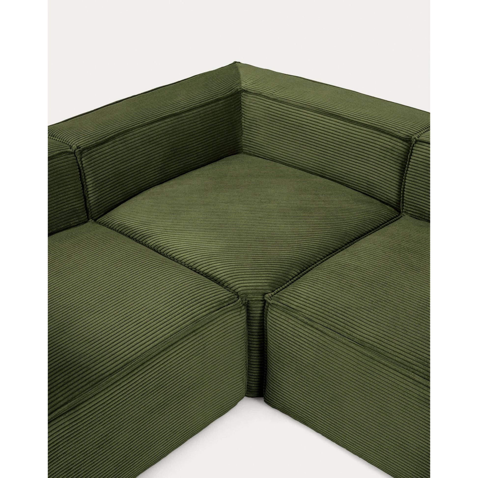 Kave Home Blok 5-Seat Corner Sofa, Corduroy, Green