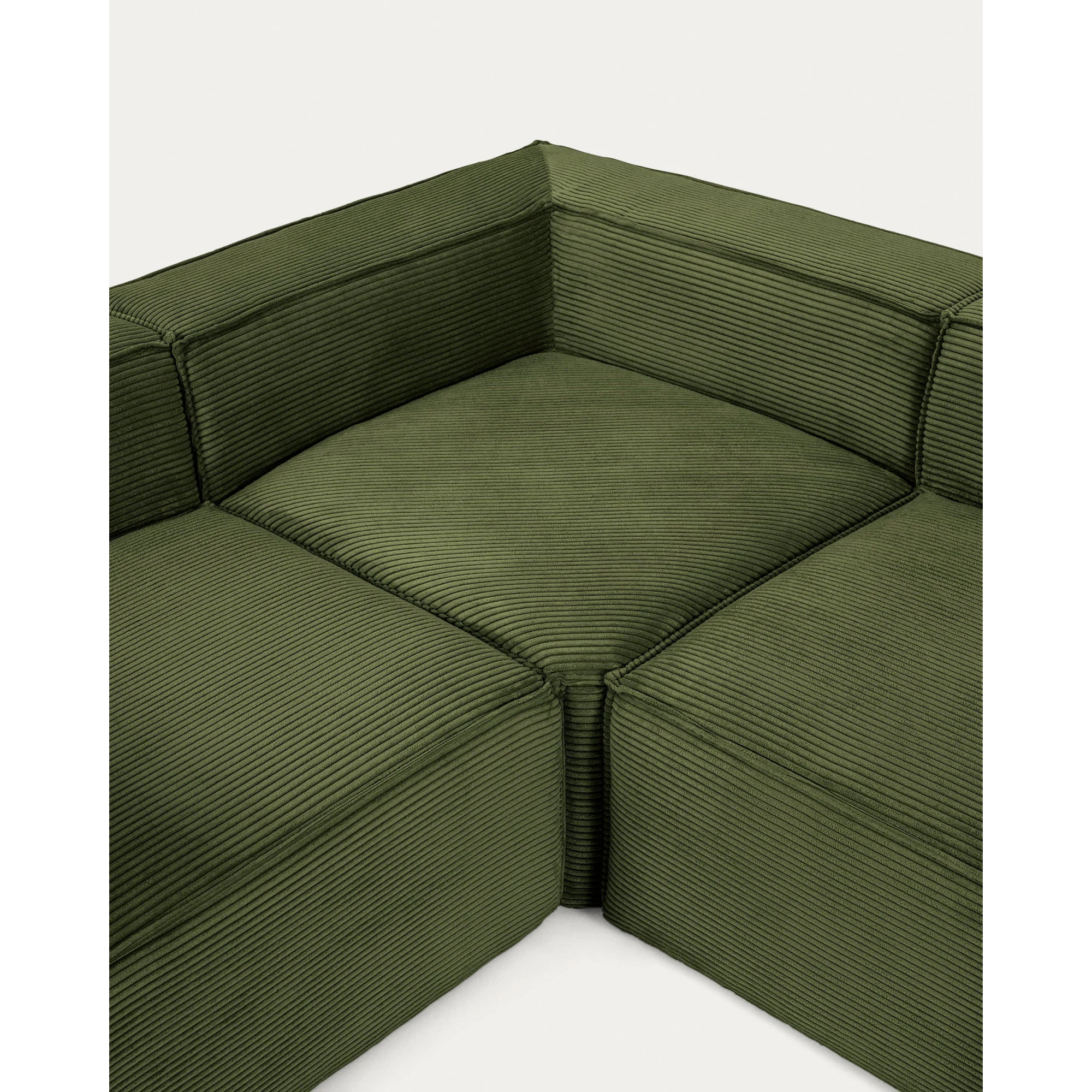 Kave Home Blok 5-Seat Corner Sofa, Corduroy, Green