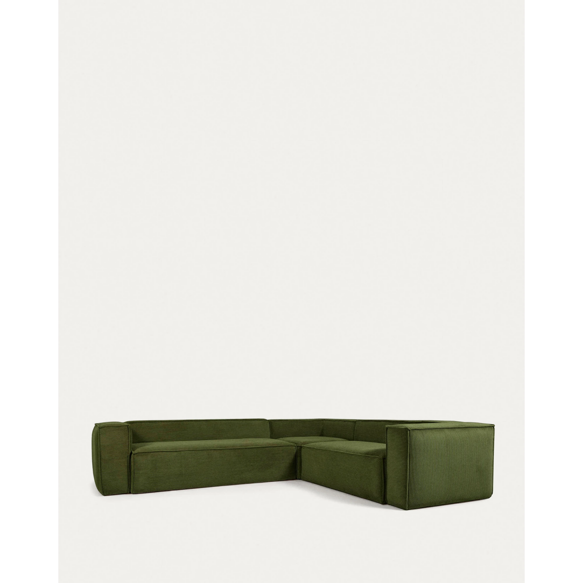 Kave Home Blok 5-Seat Corner Sofa, Corduroy, Green