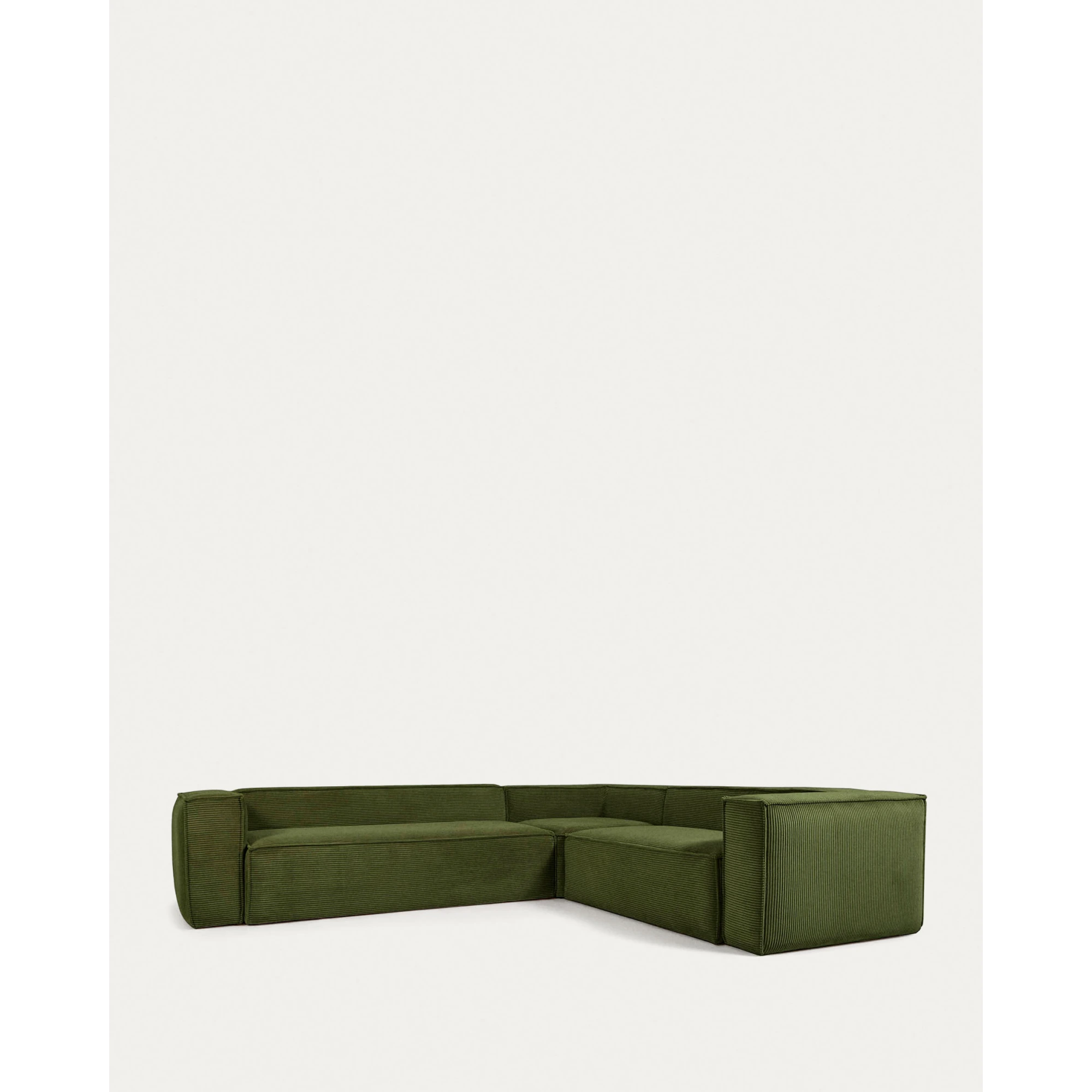 Kave Home Blok 5-Seat Corner Sofa, Corduroy, Green