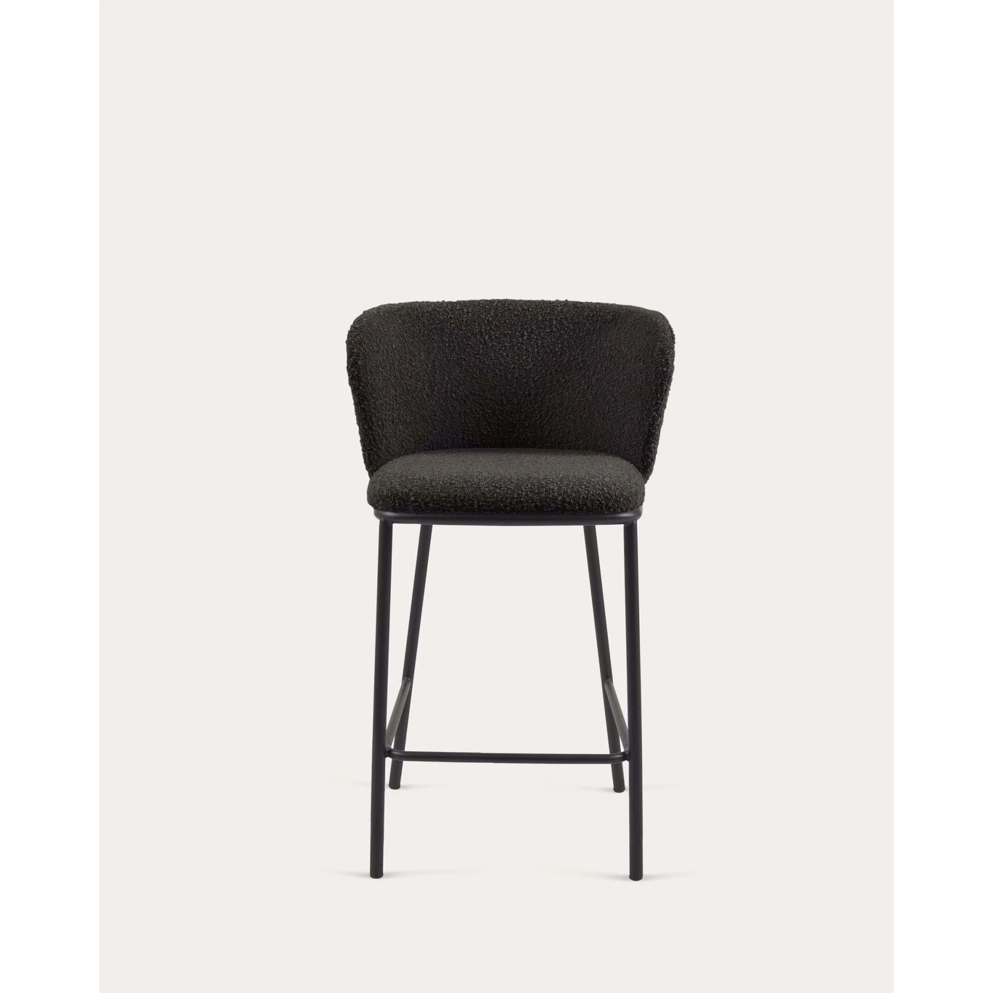 Kave Home Ciselia Shearling Bar Stool, Black, 65cm