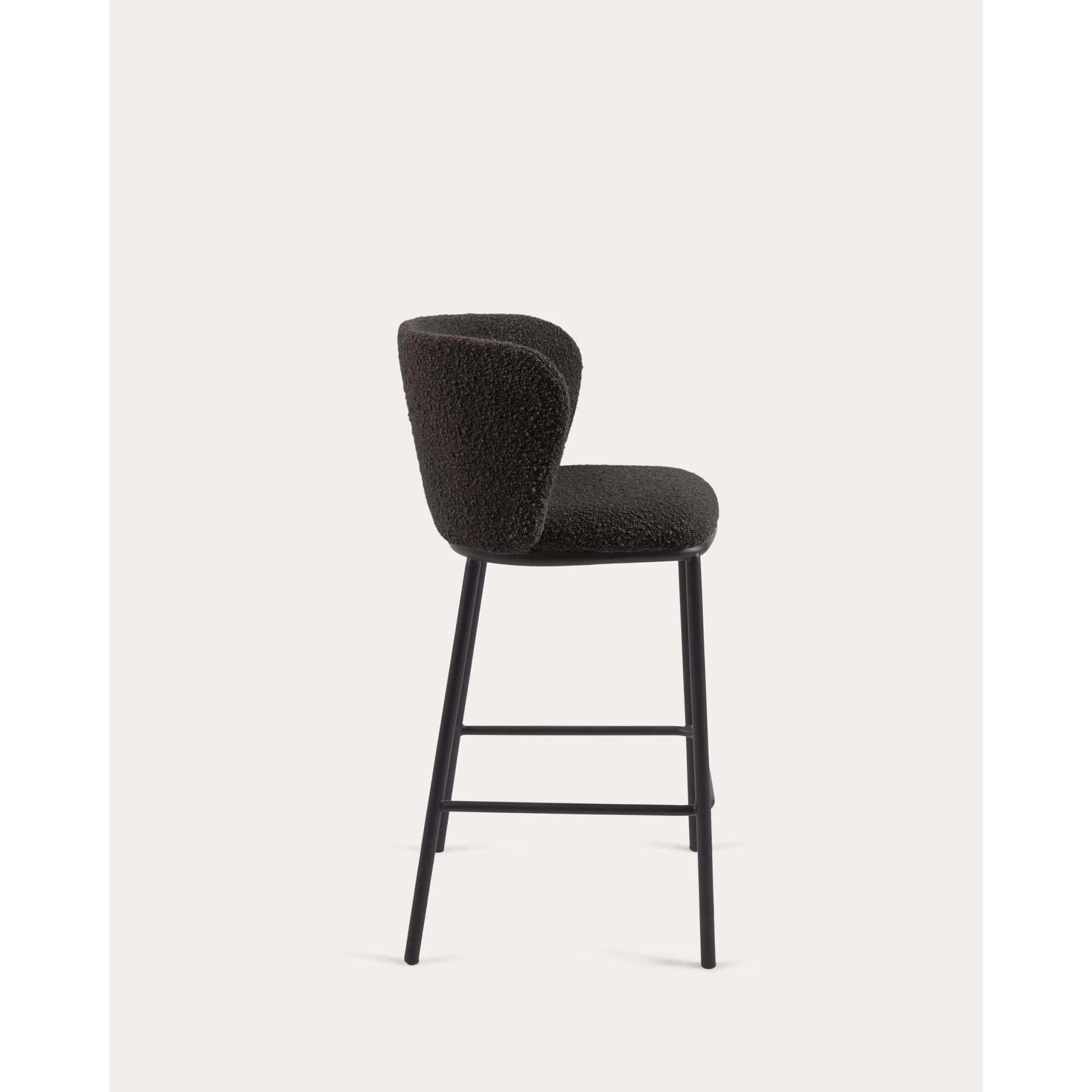 Kave Home Ciselia Shearling Bar Stool, Black, 65cm