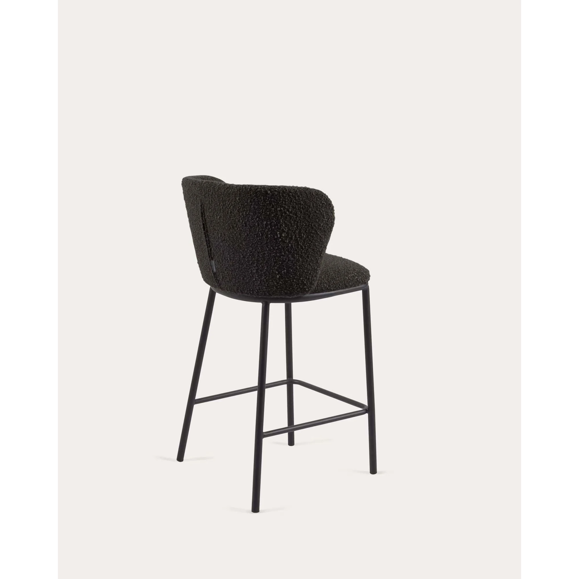 Kave Home Ciselia Shearling Bar Stool, Black, 65cm