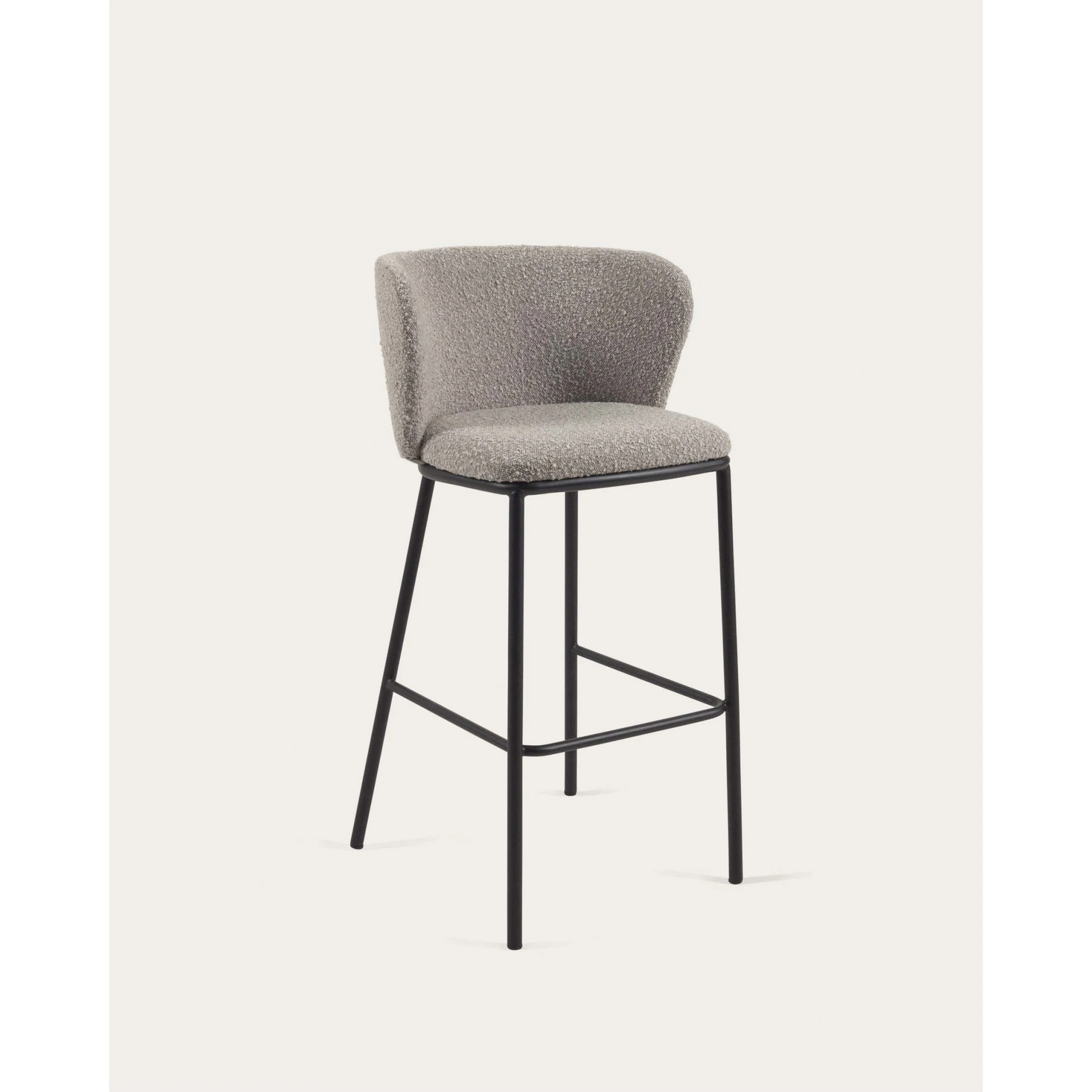 Kave Home Ciselia Shearling Bar Stool, Grey, 77cm