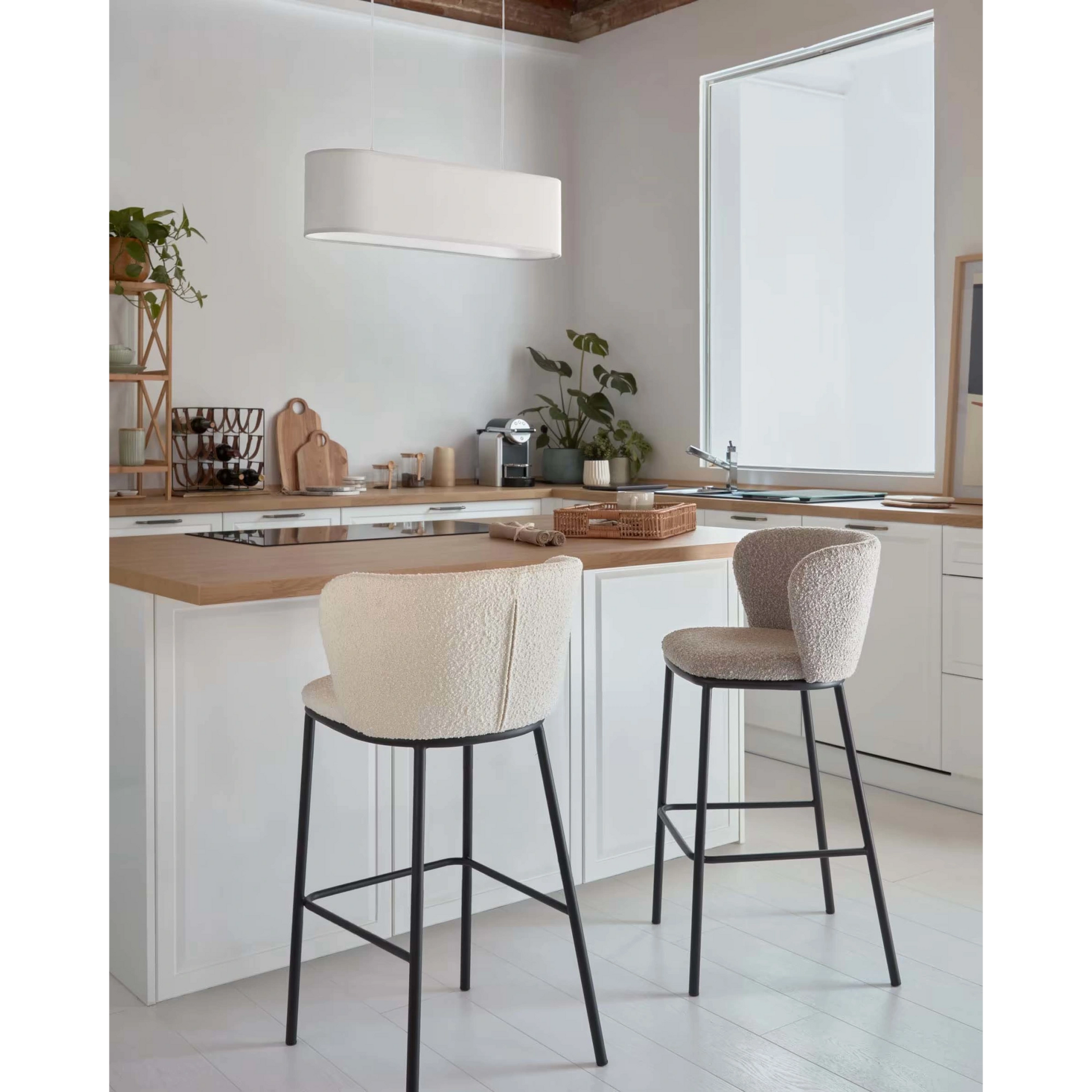 Kave Home Ciselia Shearling Bar Stool, Grey, 77cm