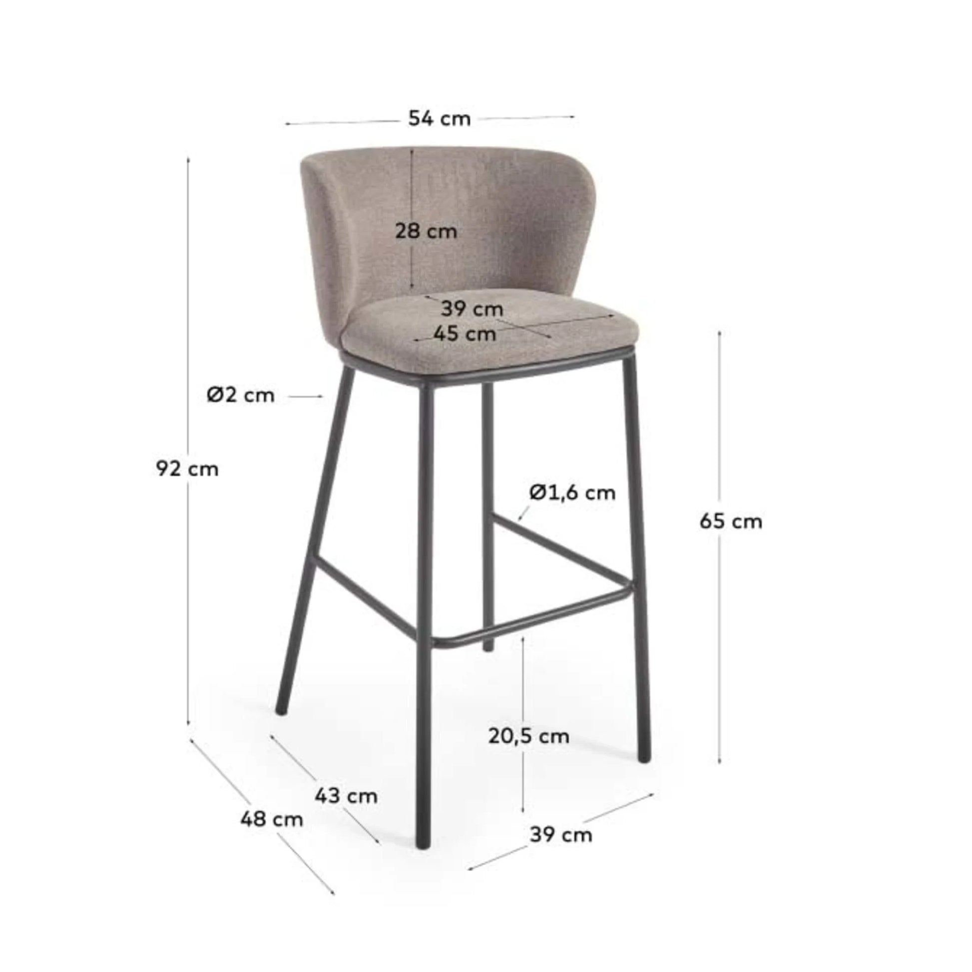 Kave Home Ciselia Chenille Bar Stool, Brown