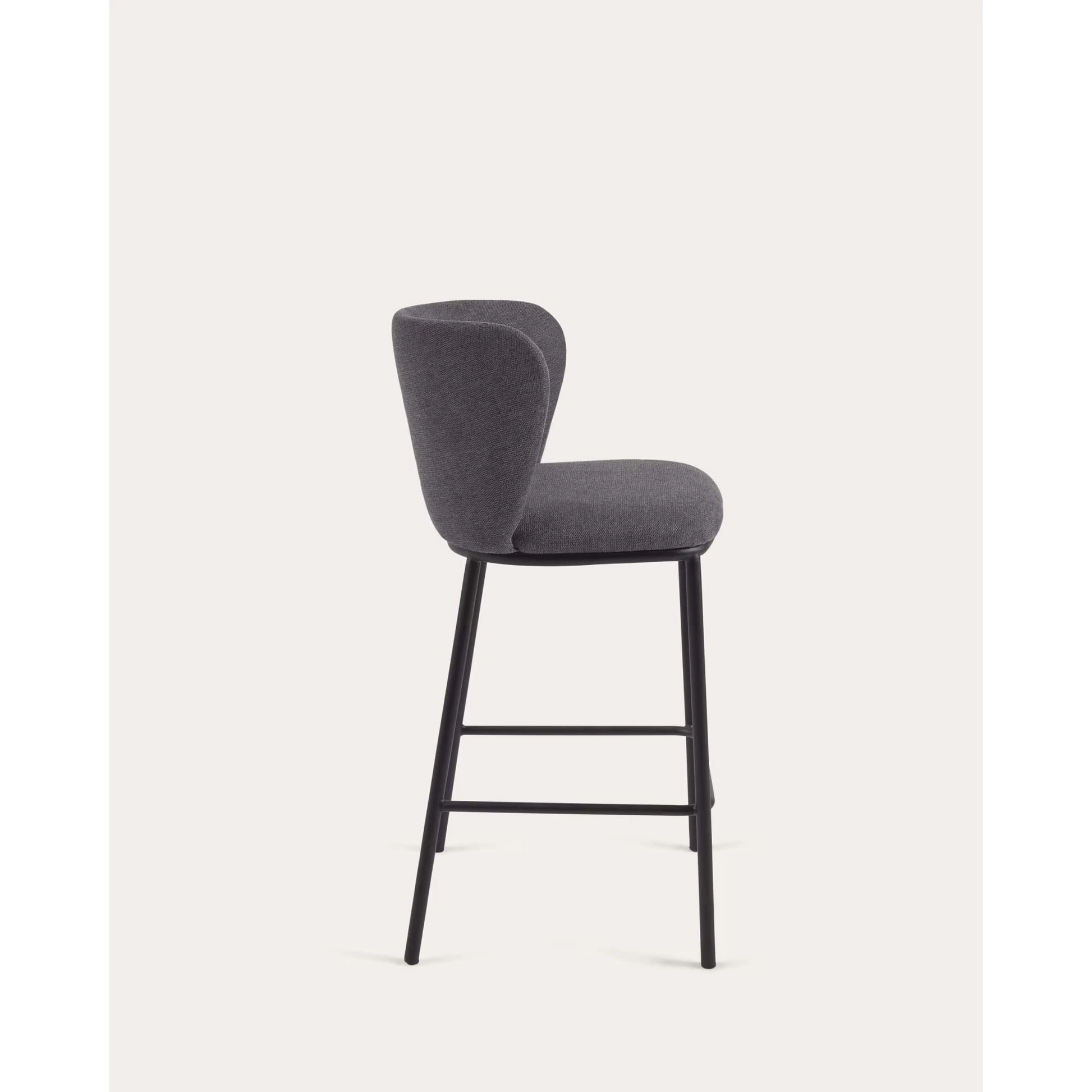 Kave Home Ciselia Chenille Bar Stool, Dark Grey