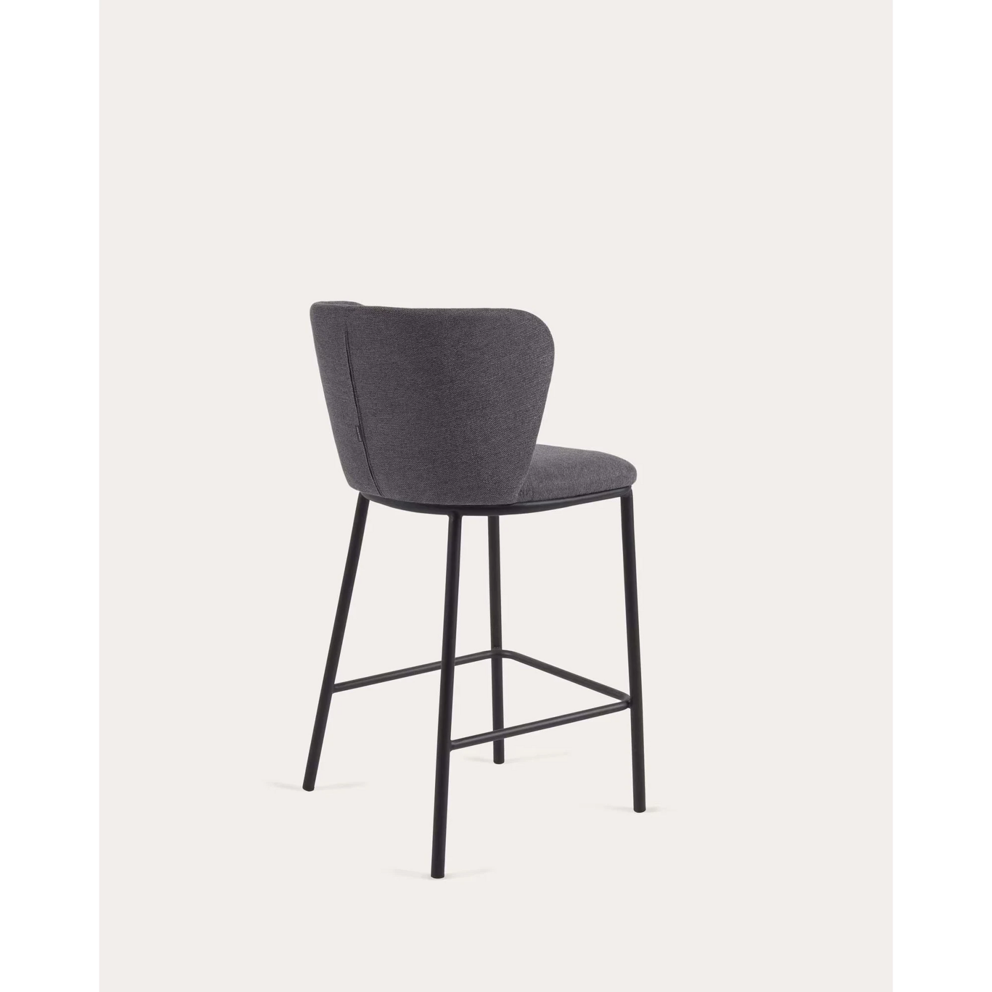 Kave Home Ciselia Chenille Bar Stool, Dark Grey
