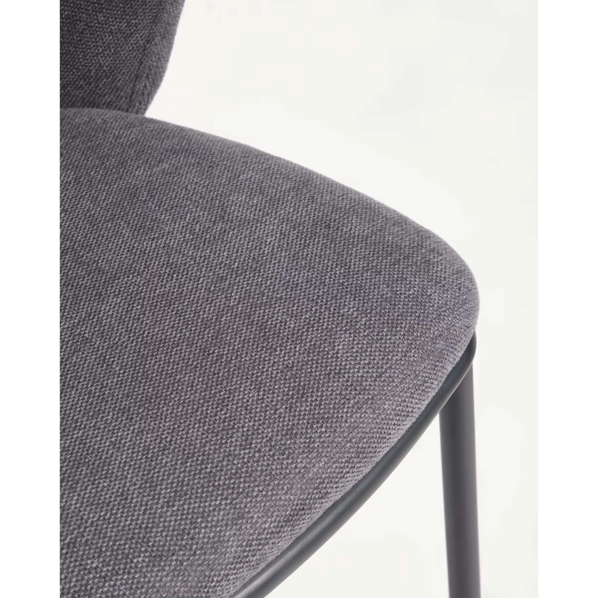 Kave Home Ciselia Chenille Bar Stool, Dark Grey