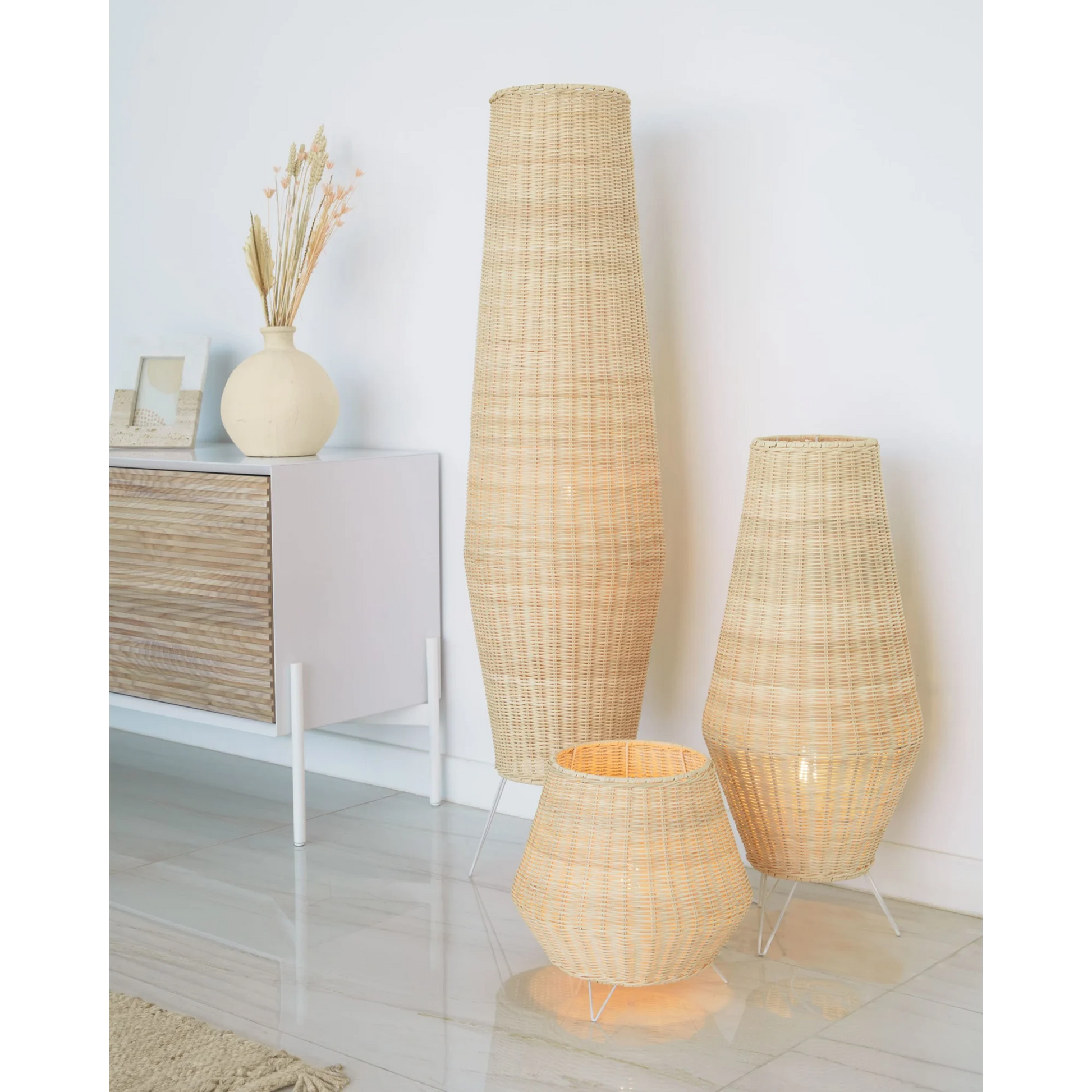 Kave Home Kamaria Rattan Floor Lamp, Tall