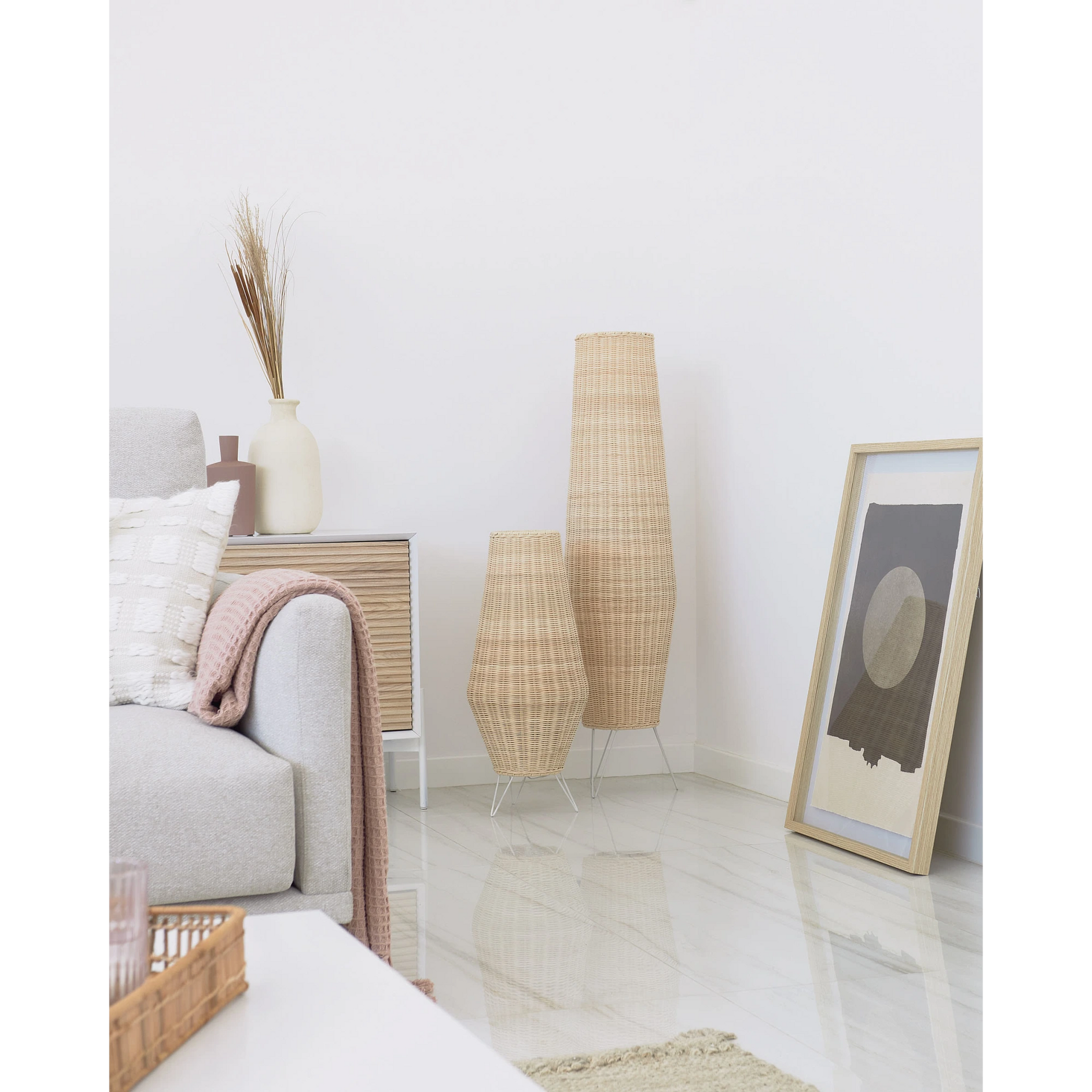 Kave Home Kamaria Rattan Floor Lamp, Tall