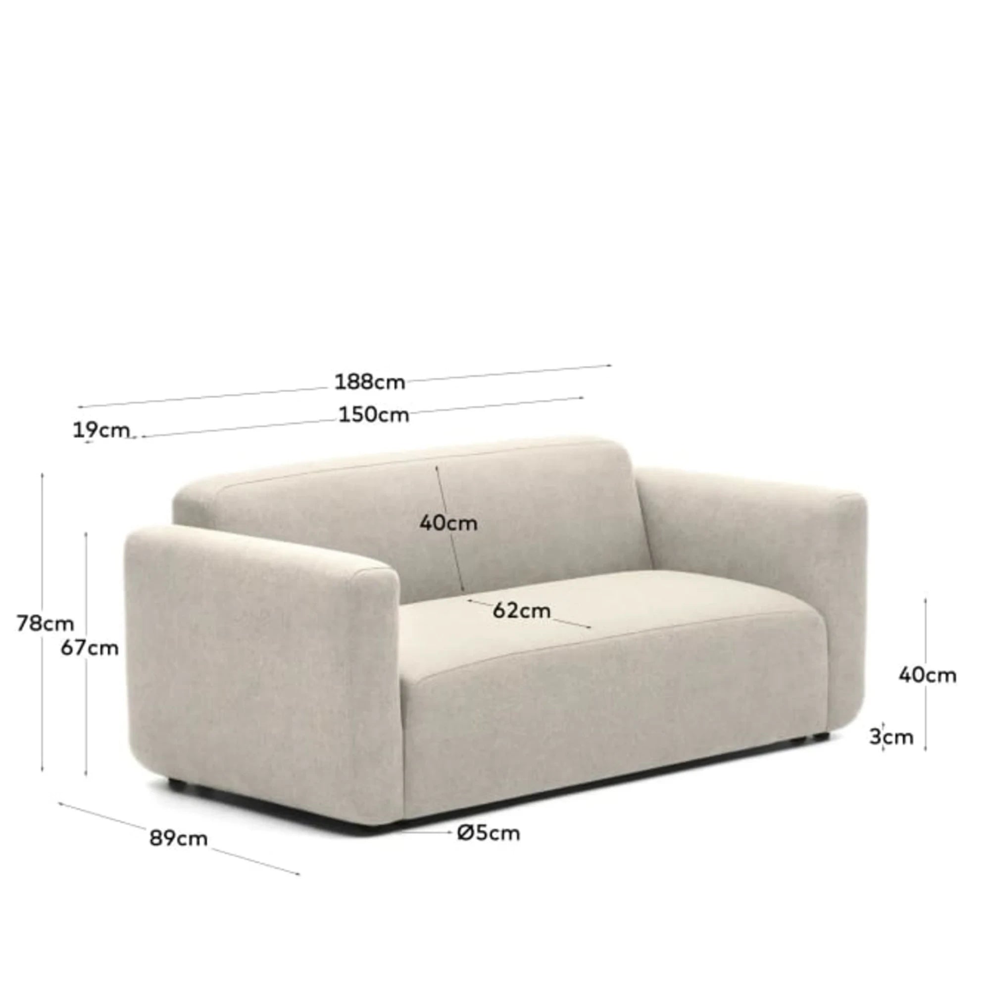 Kave Home Neom Modular 2-Seat Sofa, 188cm, Beige