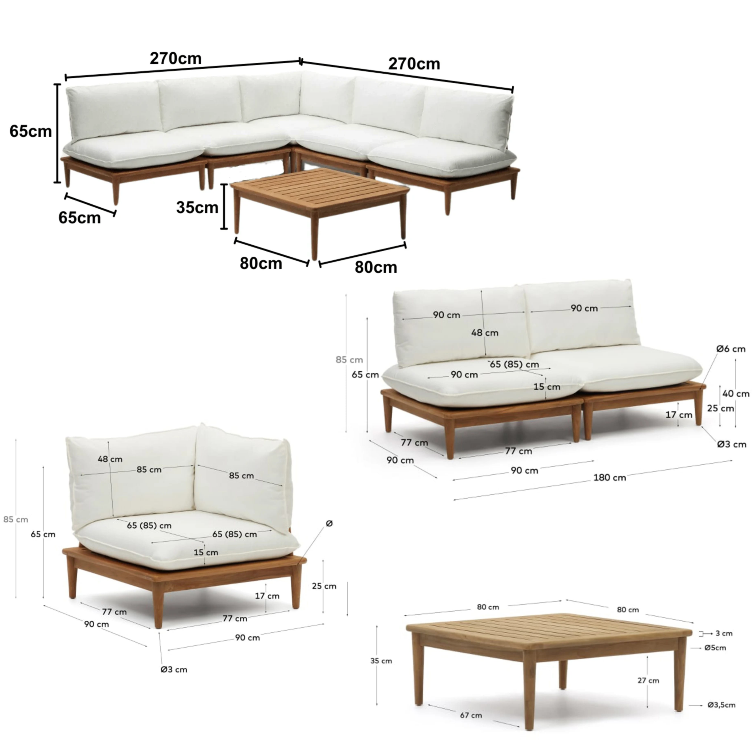 Kave Home Portitxol Corner Sofa + Coffee Table Set, 270x270cm