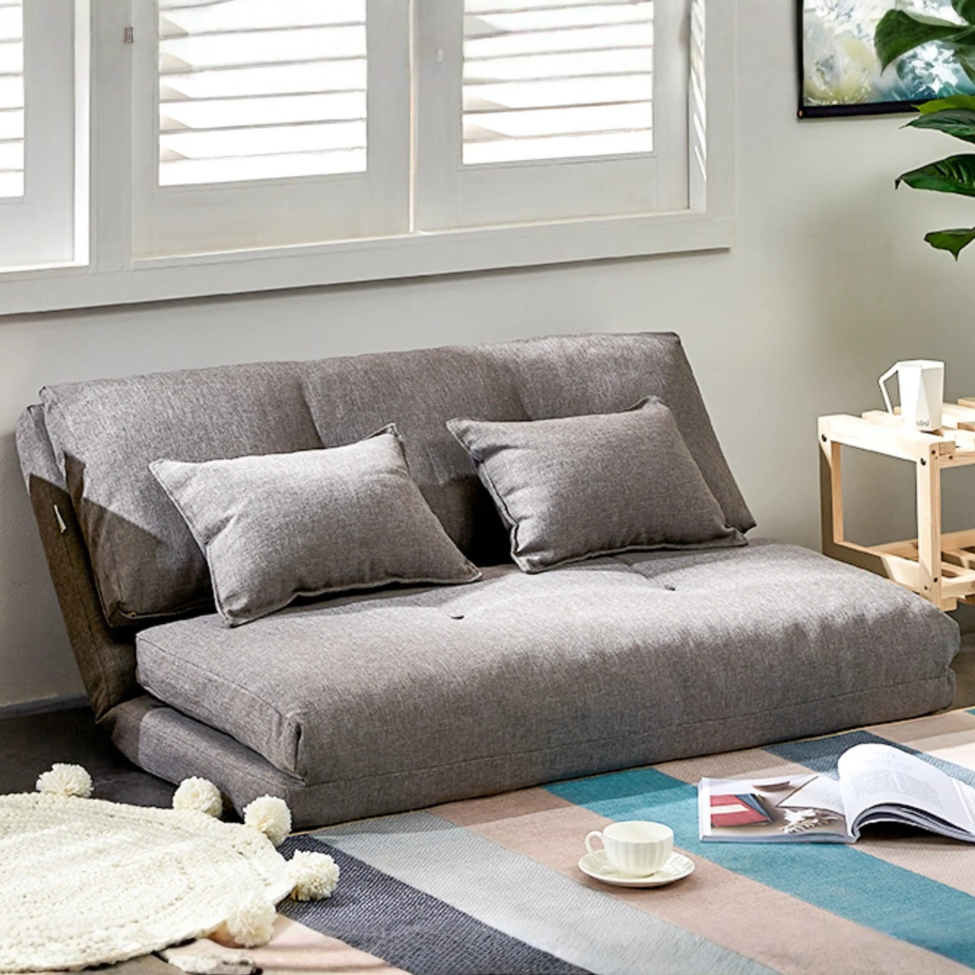 Urbana Japanese Futon Lounge 1-Seater Sofa Bed, 120cm, Grey