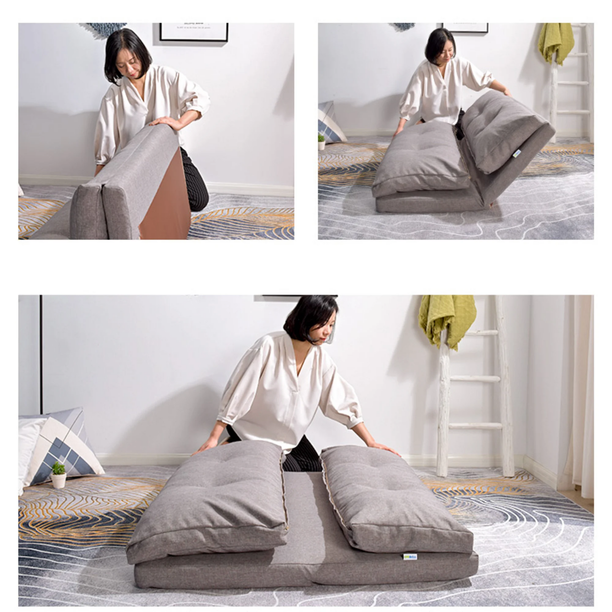 Urbana Japanese Futon Lounge 1-Seater Sofa Bed, 120cm, Grey