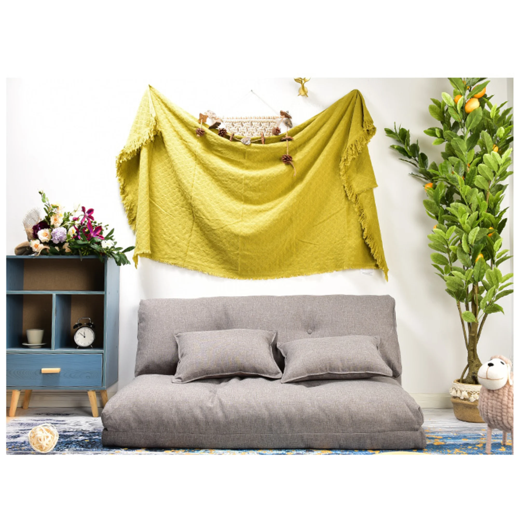 Urbana Japanese Futon Lounge 2-Seater Sofa Bed, Grey, 150cm