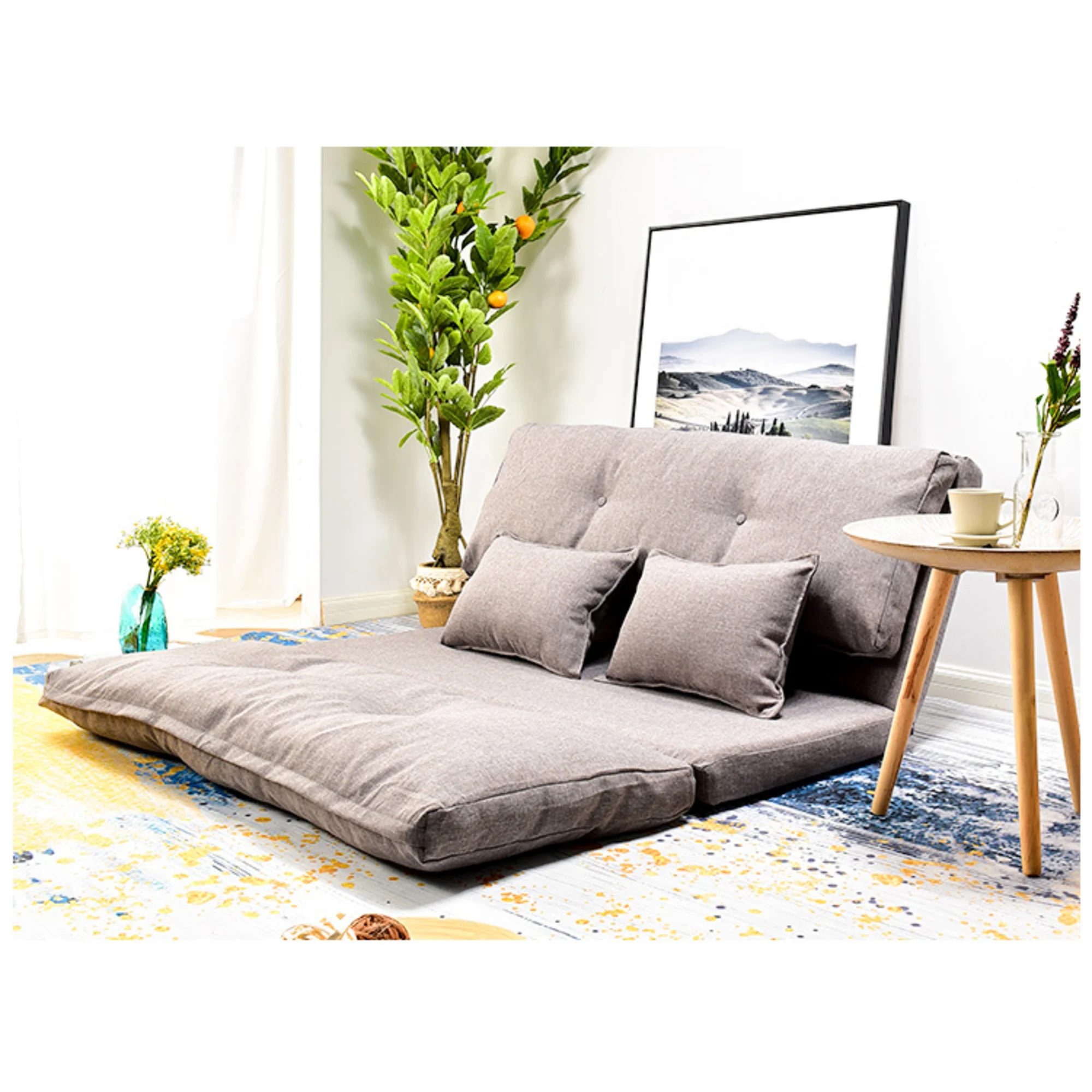 Urbana Japanese Futon Lounge 2-Seater Sofa Bed, Grey, 150cm