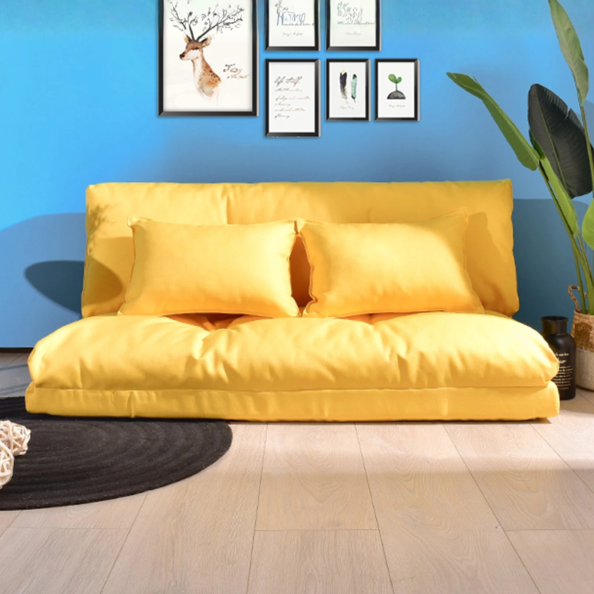 Urbana Japanese Futon Lounge 2-Seater Sofa Bed, Yellow, 150cm