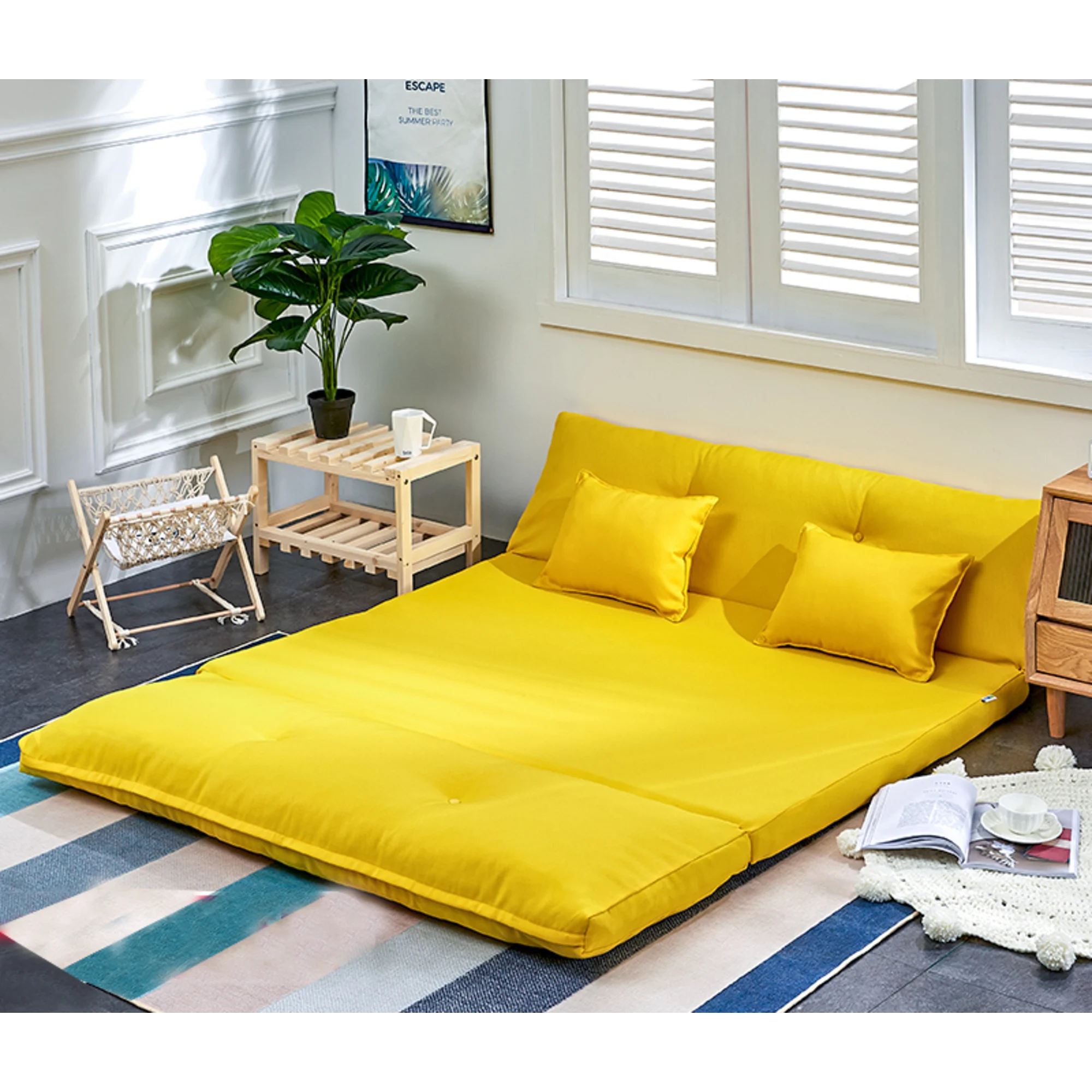 Urbana Japanese Futon Lounge 2-Seater Sofa Bed, Yellow, 150cm