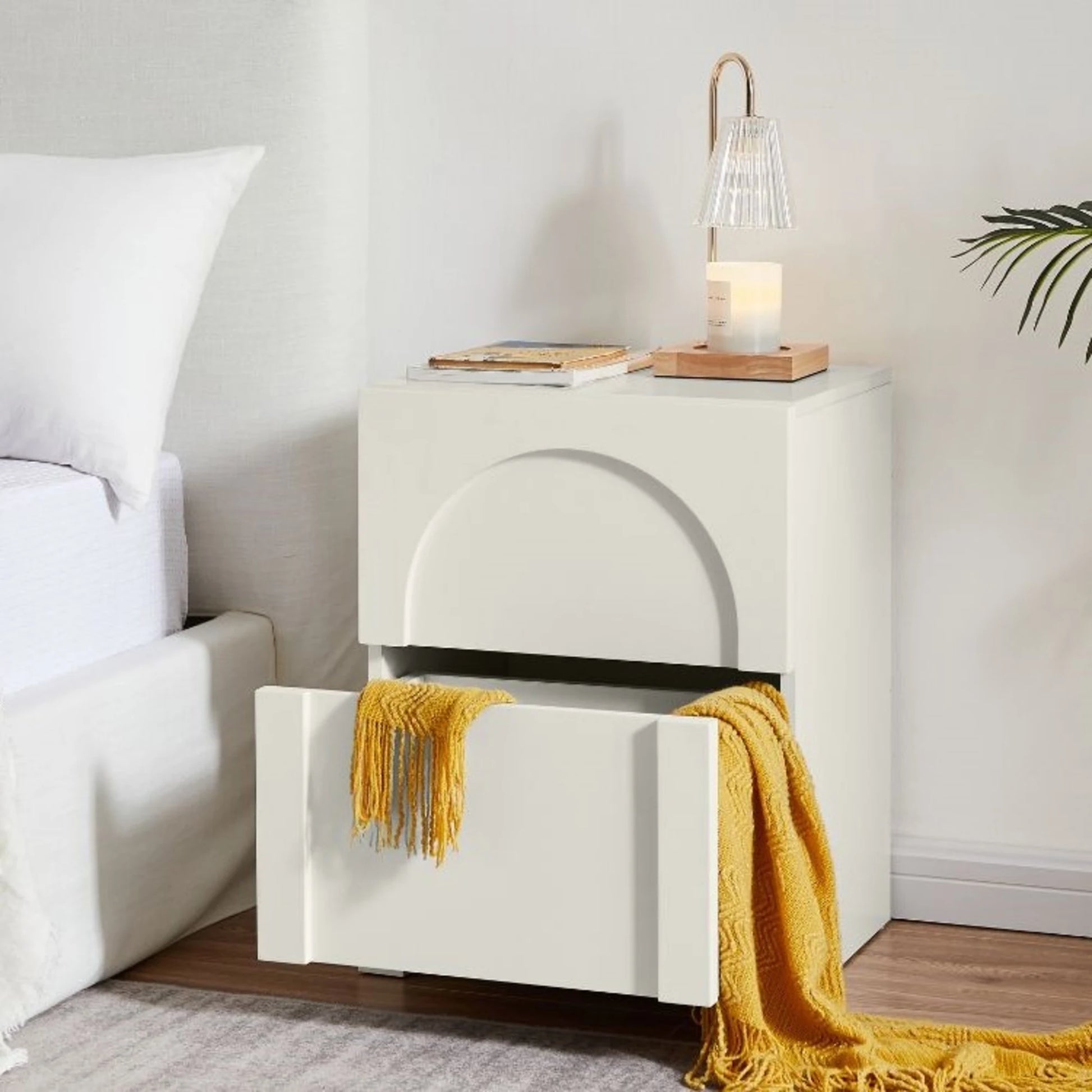 Lifely Arch Bedside Table, 40Wx45Lx60Hcm, Creamy White