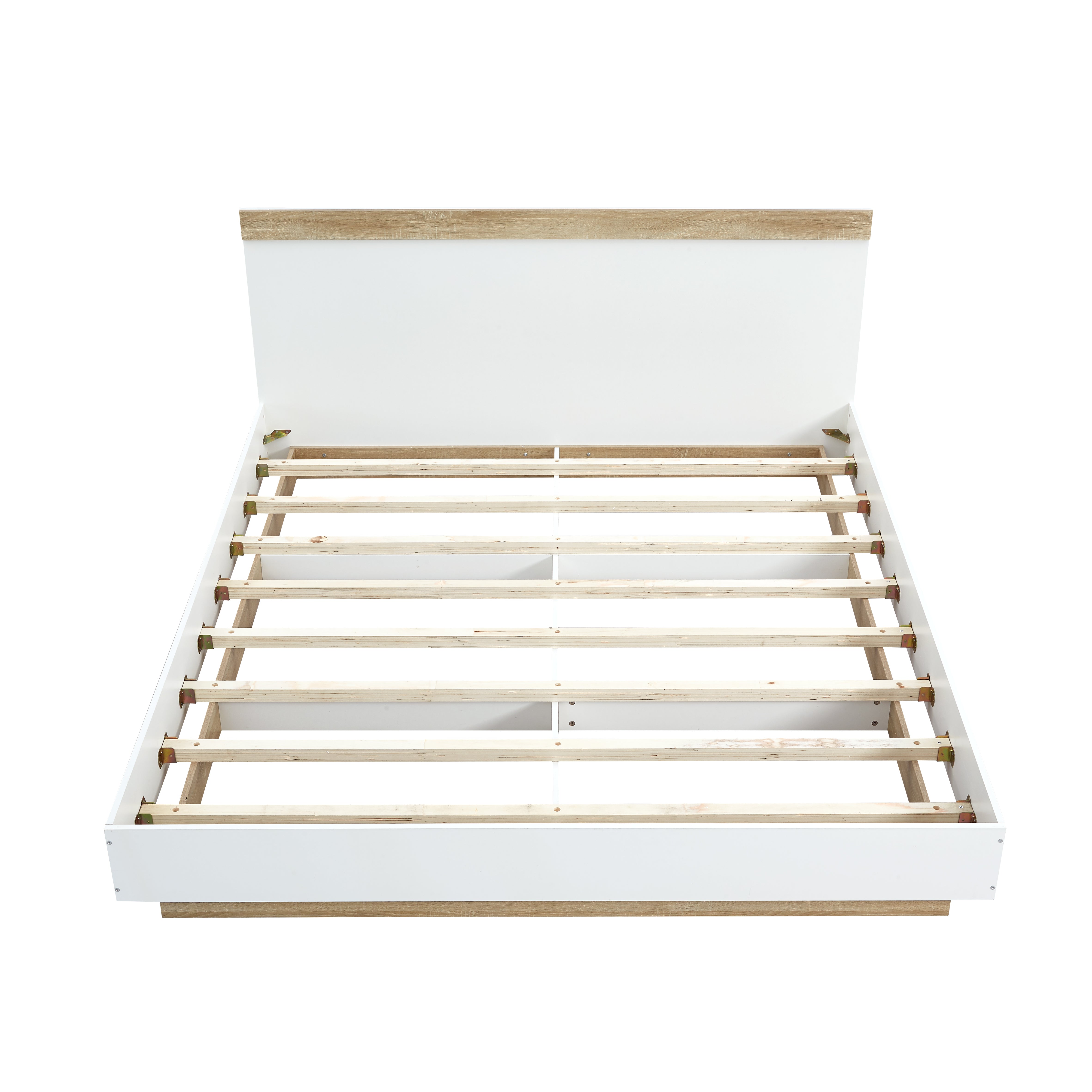 Lifely Cuppa Wooden Bed Frame, White, Natural Wood