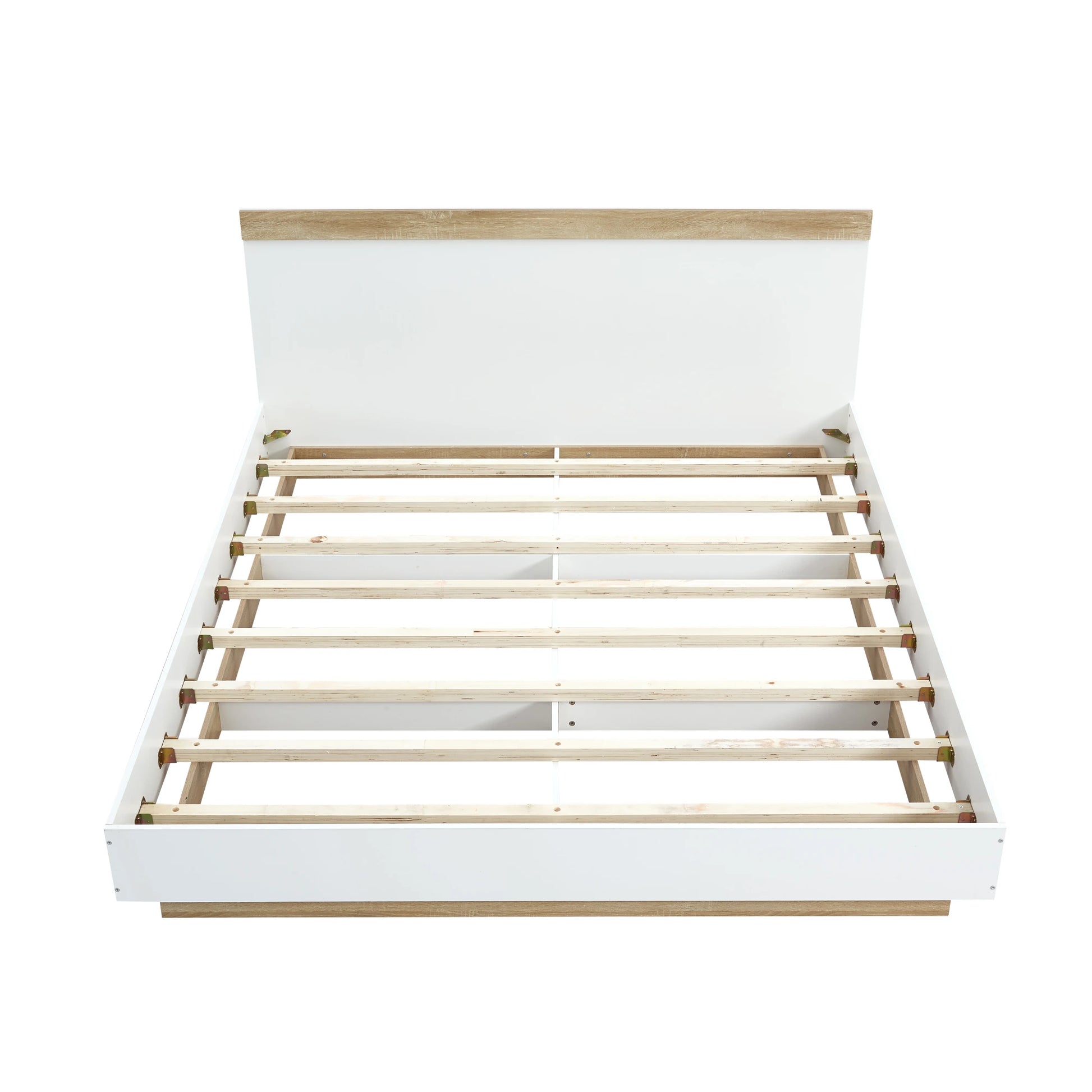 Lifely Cuppa Wooden Bed Frame, White, Natural Wood