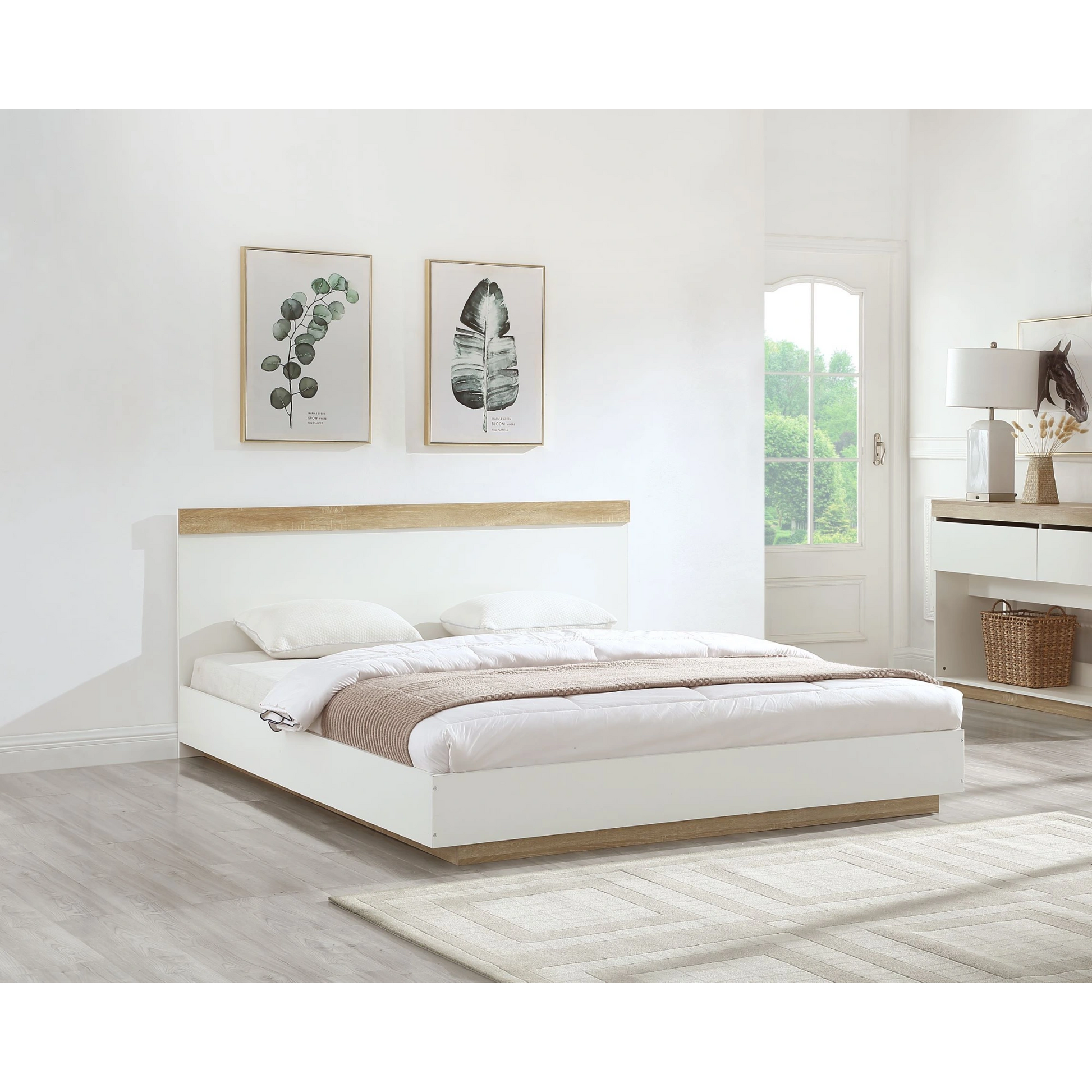 Lifely Cuppa Wooden Bed Frame, White, Natural Wood