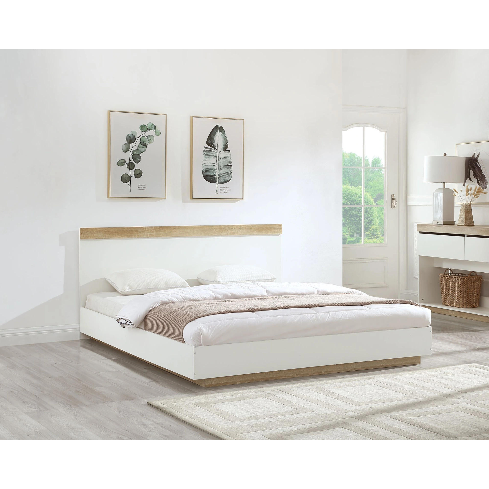 Lifely Cuppa Wooden Bed Frame, White, Natural Wood