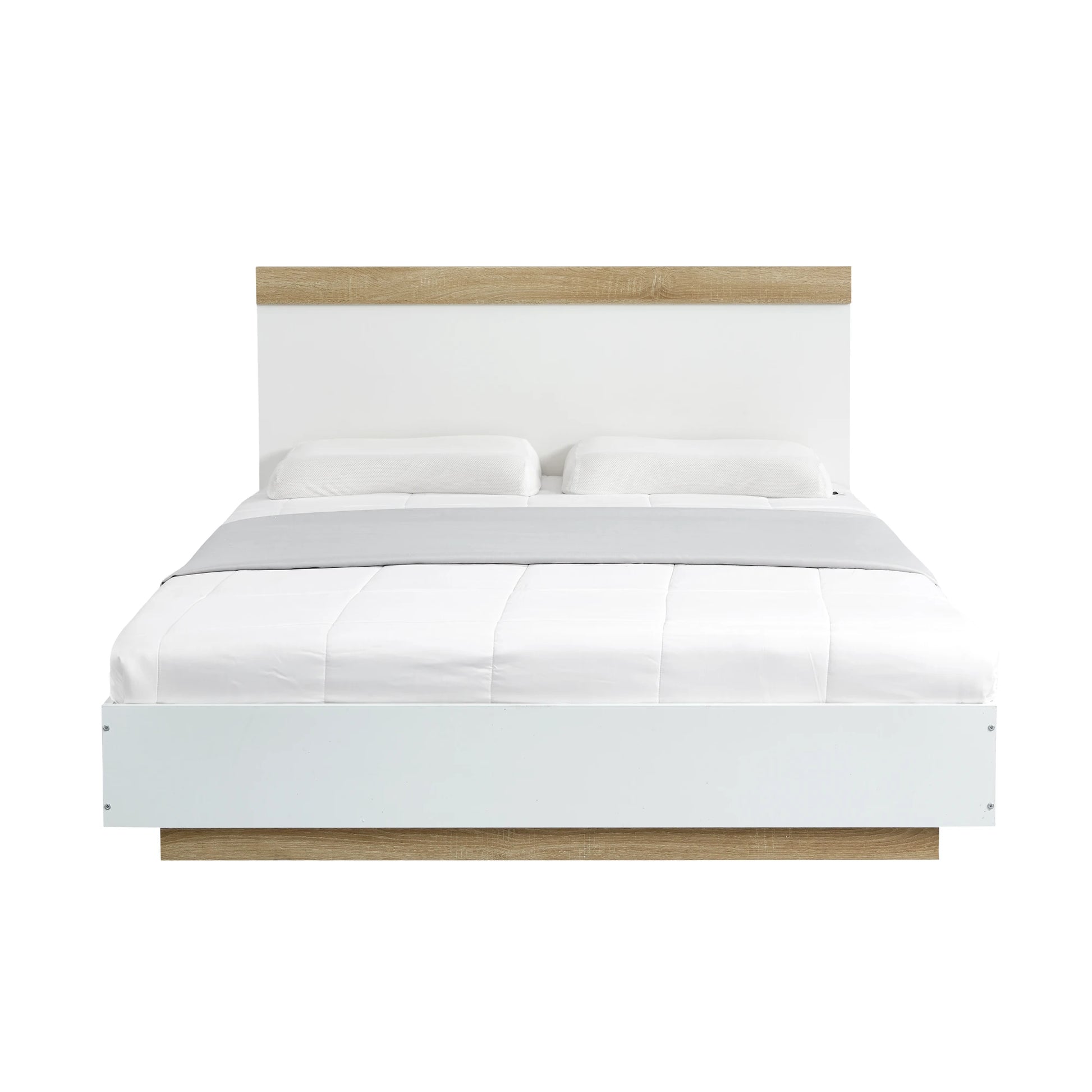 Lifely Cuppa Wooden Bed Frame, White, Natural Wood