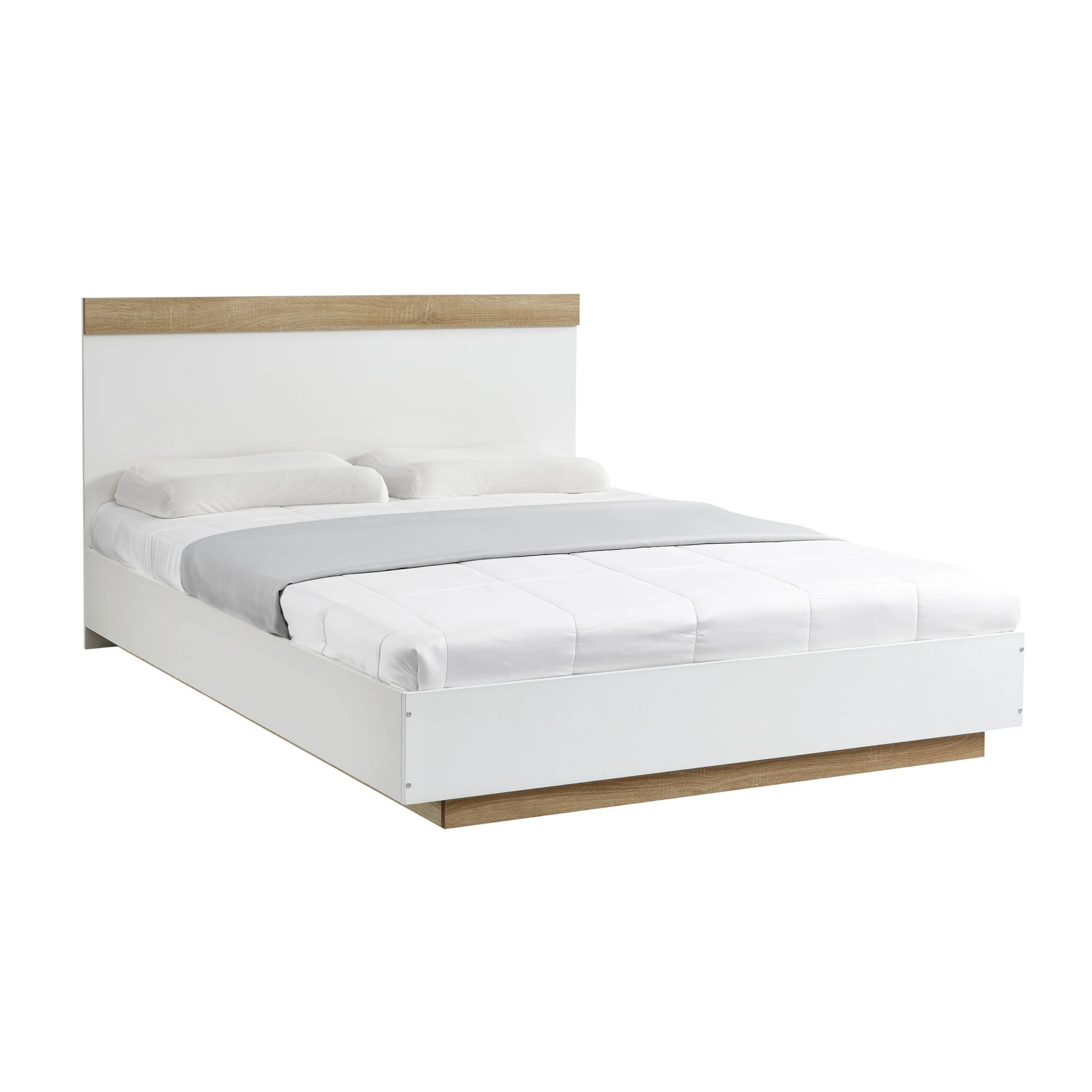 Lifely Cuppa Wooden Bed Frame, White, Natural Wood