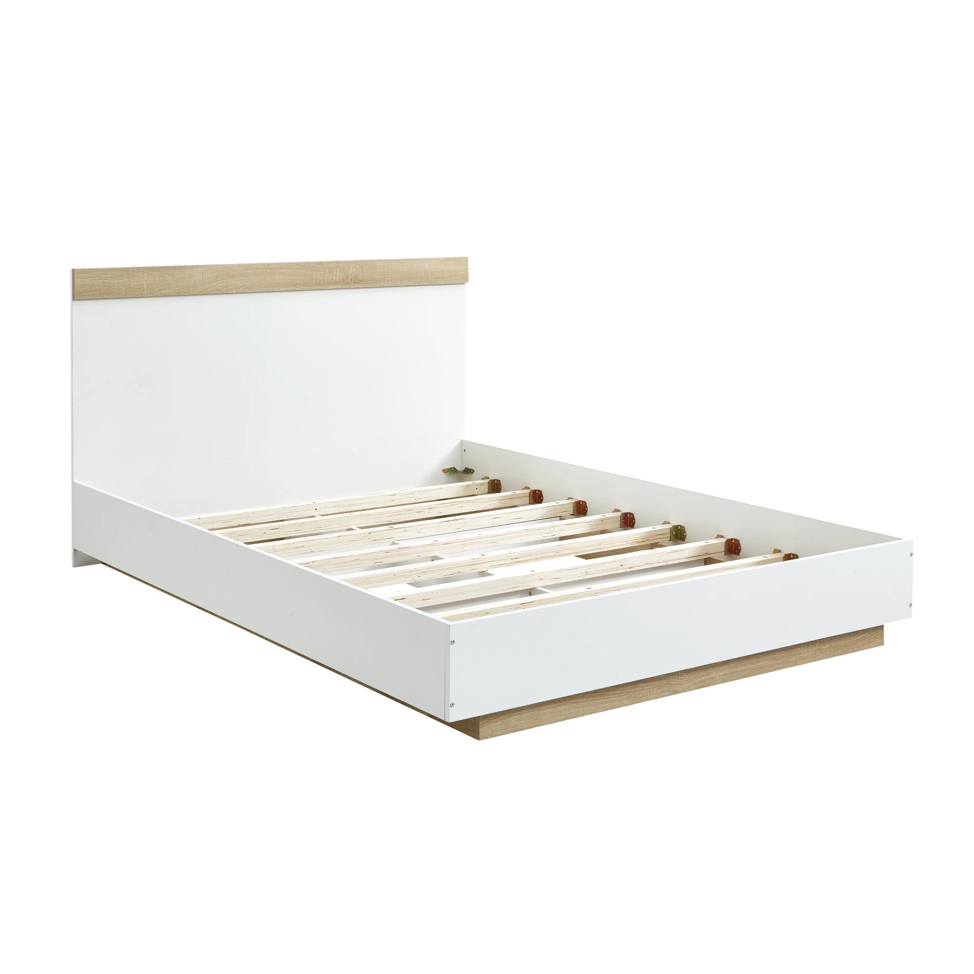 Lifely Cuppa Wooden Bed Frame, White, Natural Wood