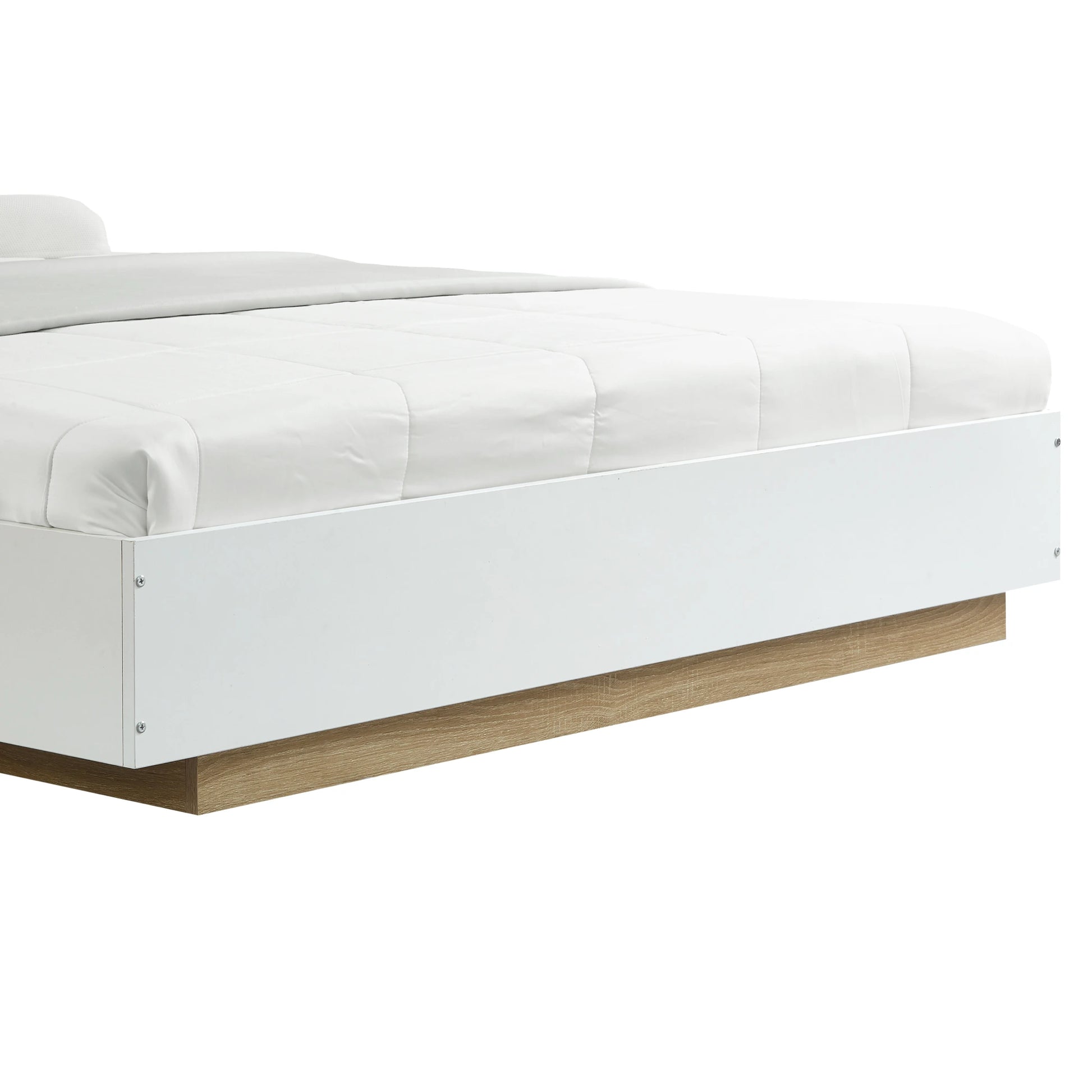 Lifely Cuppa Wooden Bed Frame, White, Natural Wood