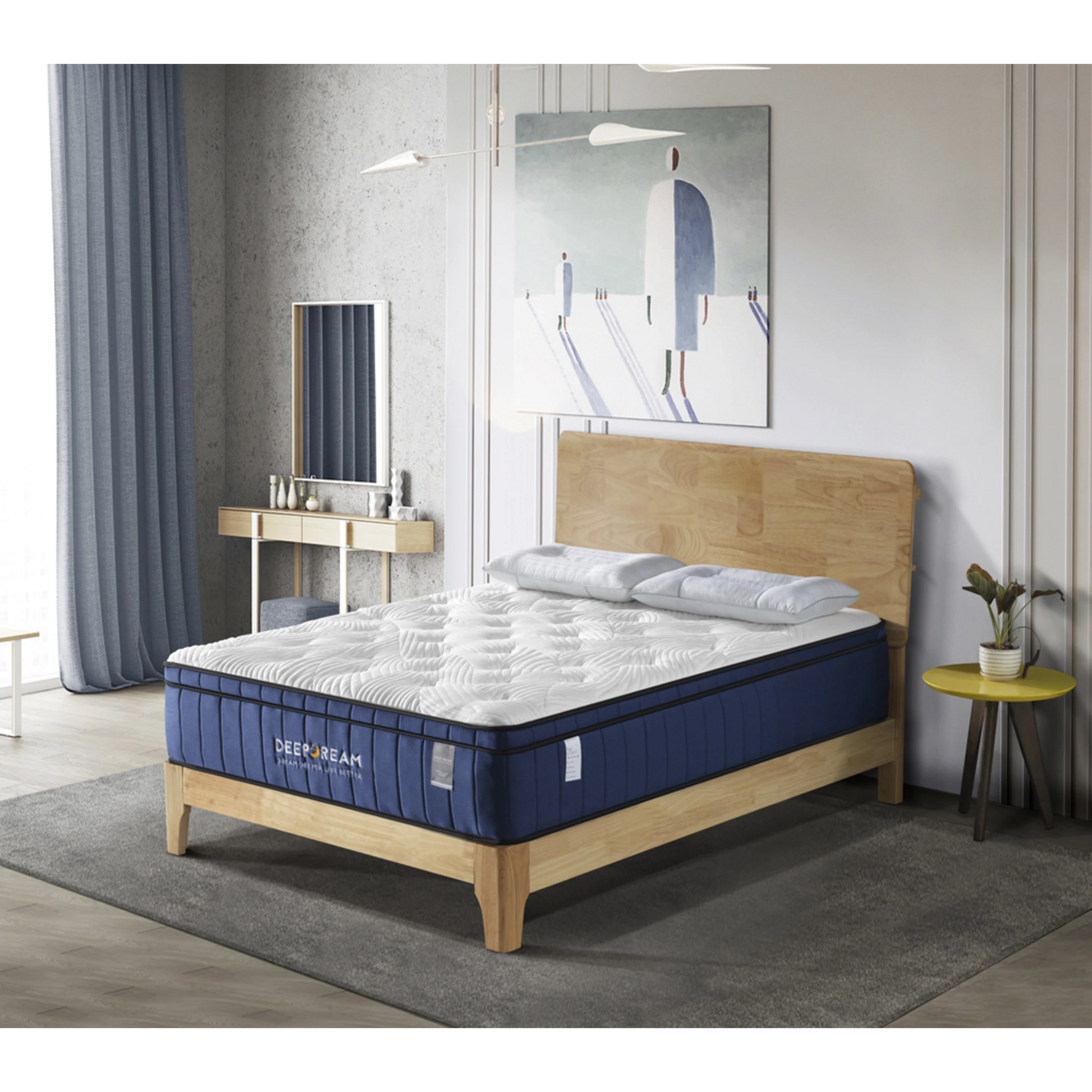 Lifely Deep Dream Premium Cool Gel Infused Memory Foam Mattress, Medium Firm, White, Blue
