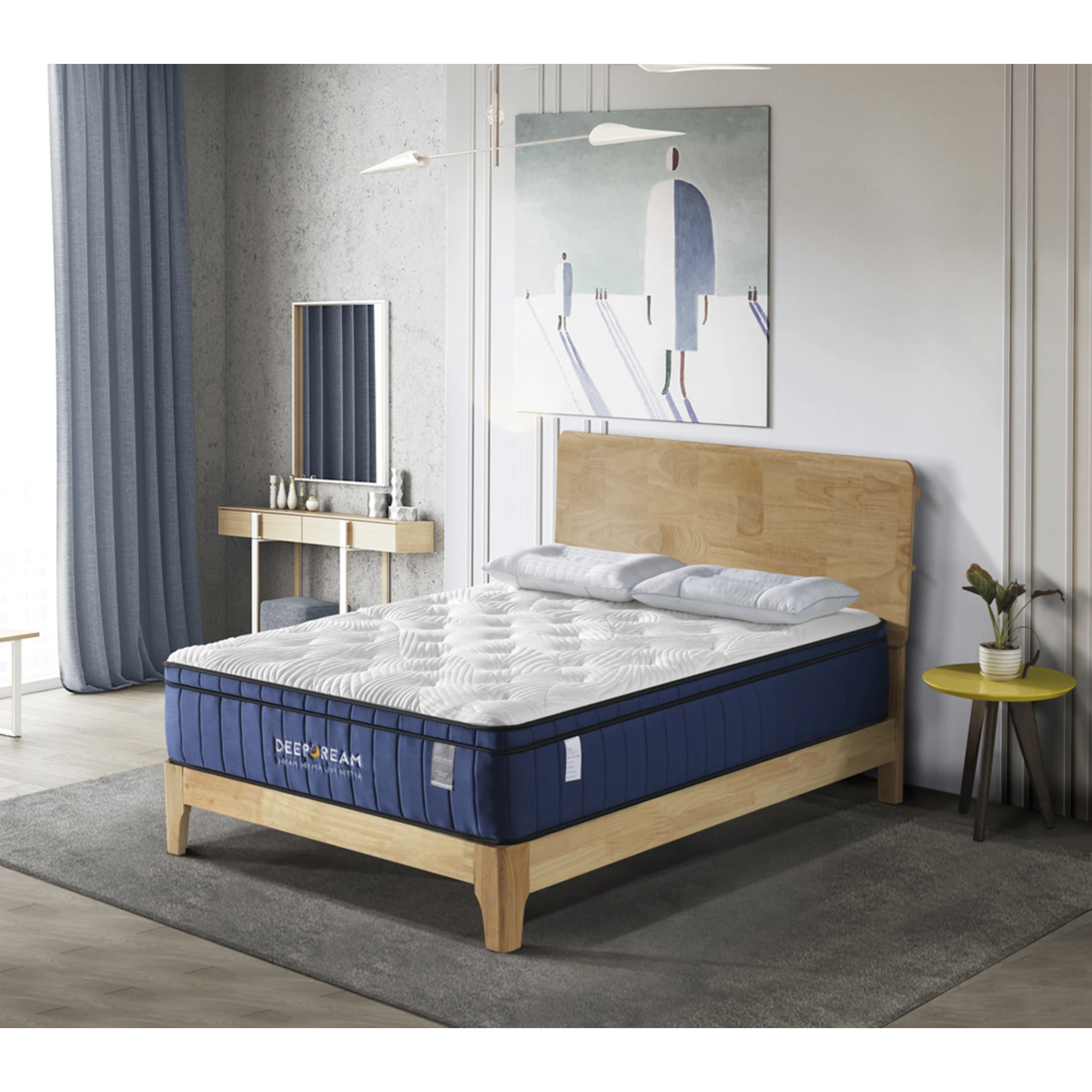 Lifely Deep Dream Premium Cool Gel Infused Memory Foam Mattress, Medium Firm, White, Blue