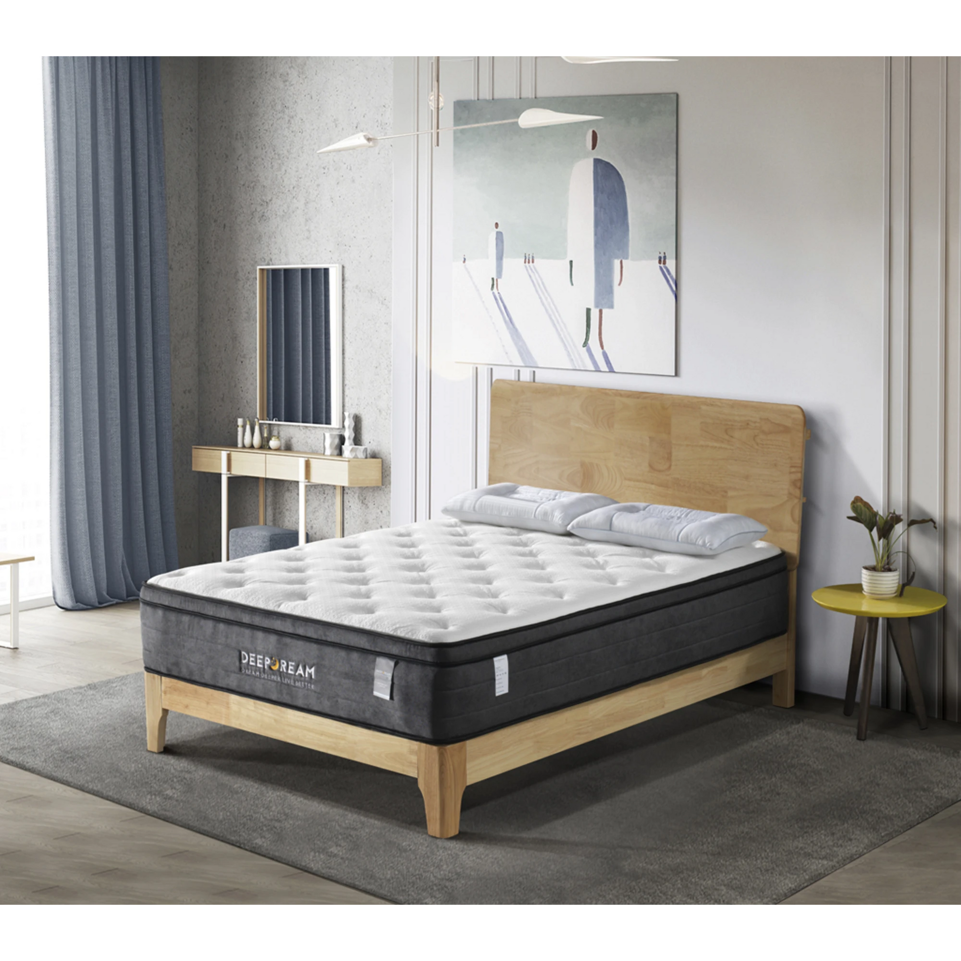 Lifely Deep Dream Essential Pocket Spring Mattress, Medium Firm, White, Grey