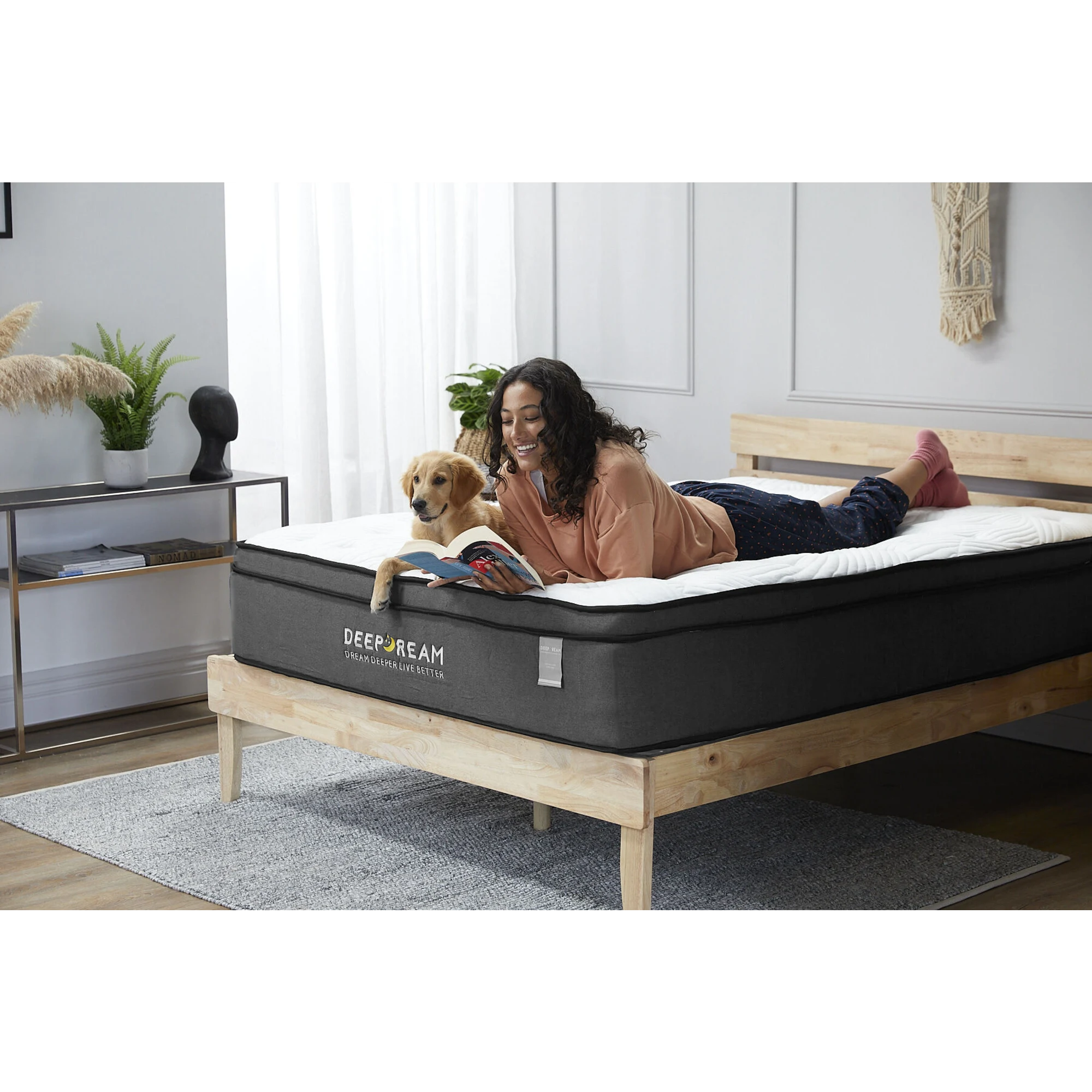 Lifely Deep Dream Essential Pocket Spring Mattress, Medium Firm, White, Grey