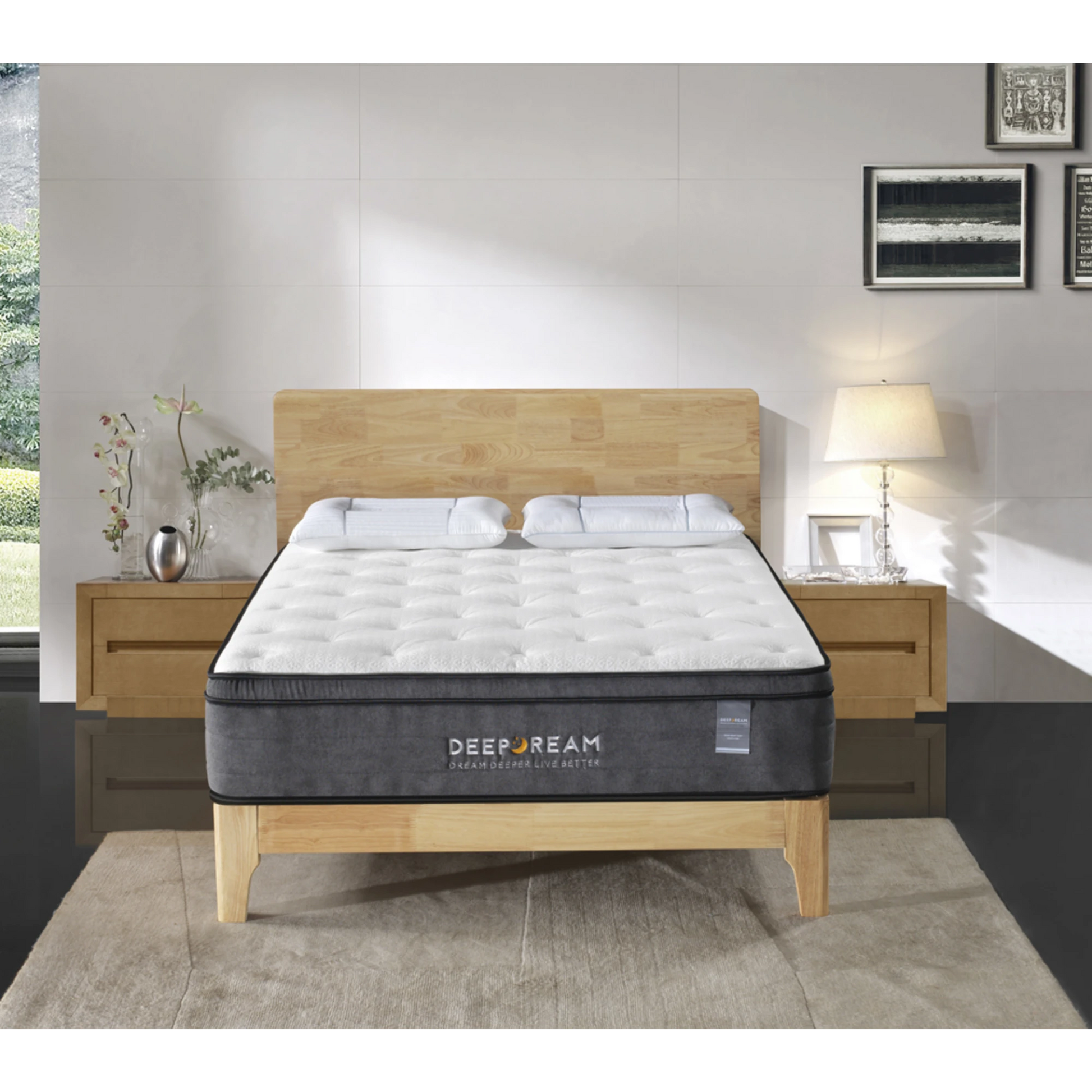 Lifely Deep Dream Essential Pocket Spring Mattress, Medium Firm, White, Grey