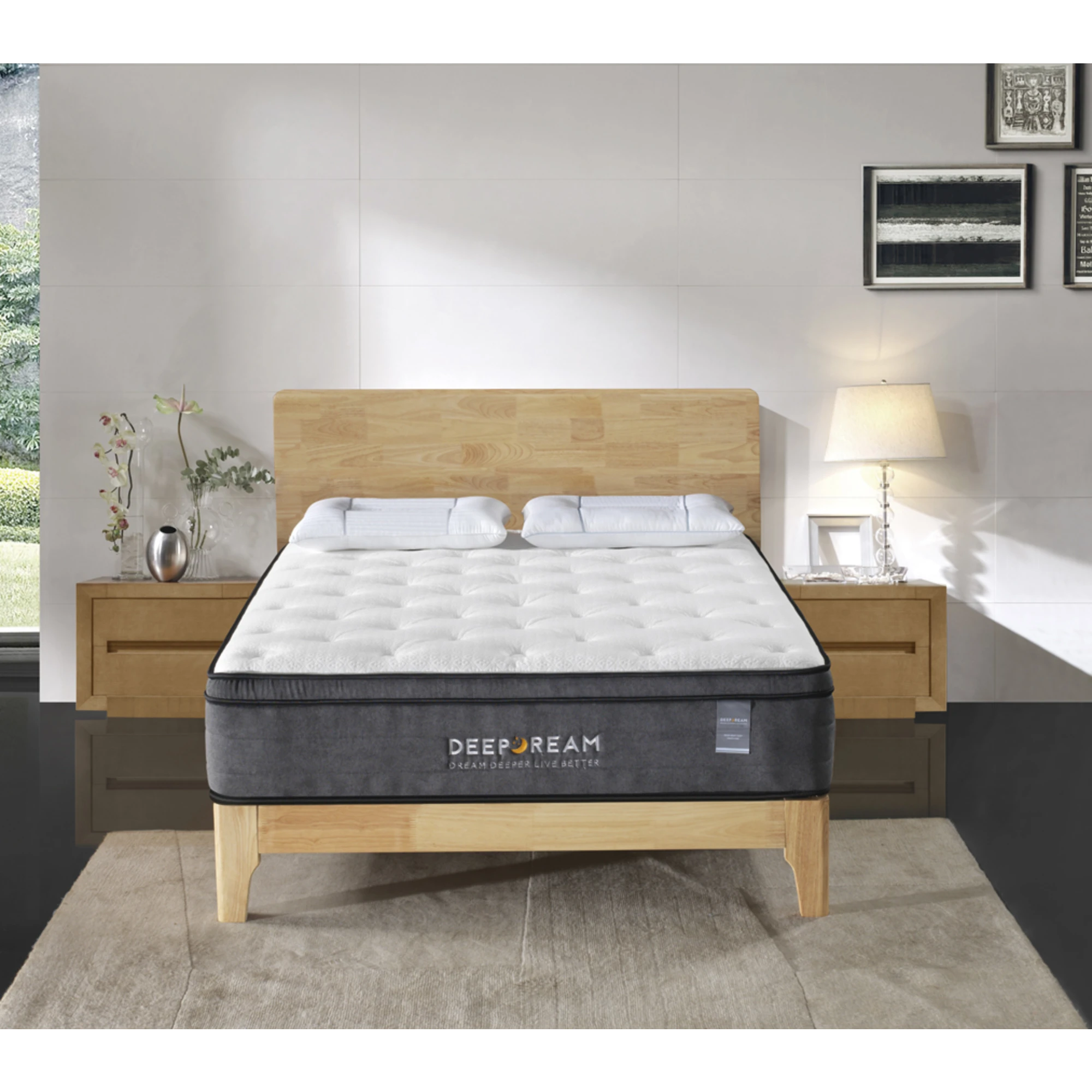 Lifely Deep Dream Essential Pocket Spring Mattress, Medium Firm, White, Grey