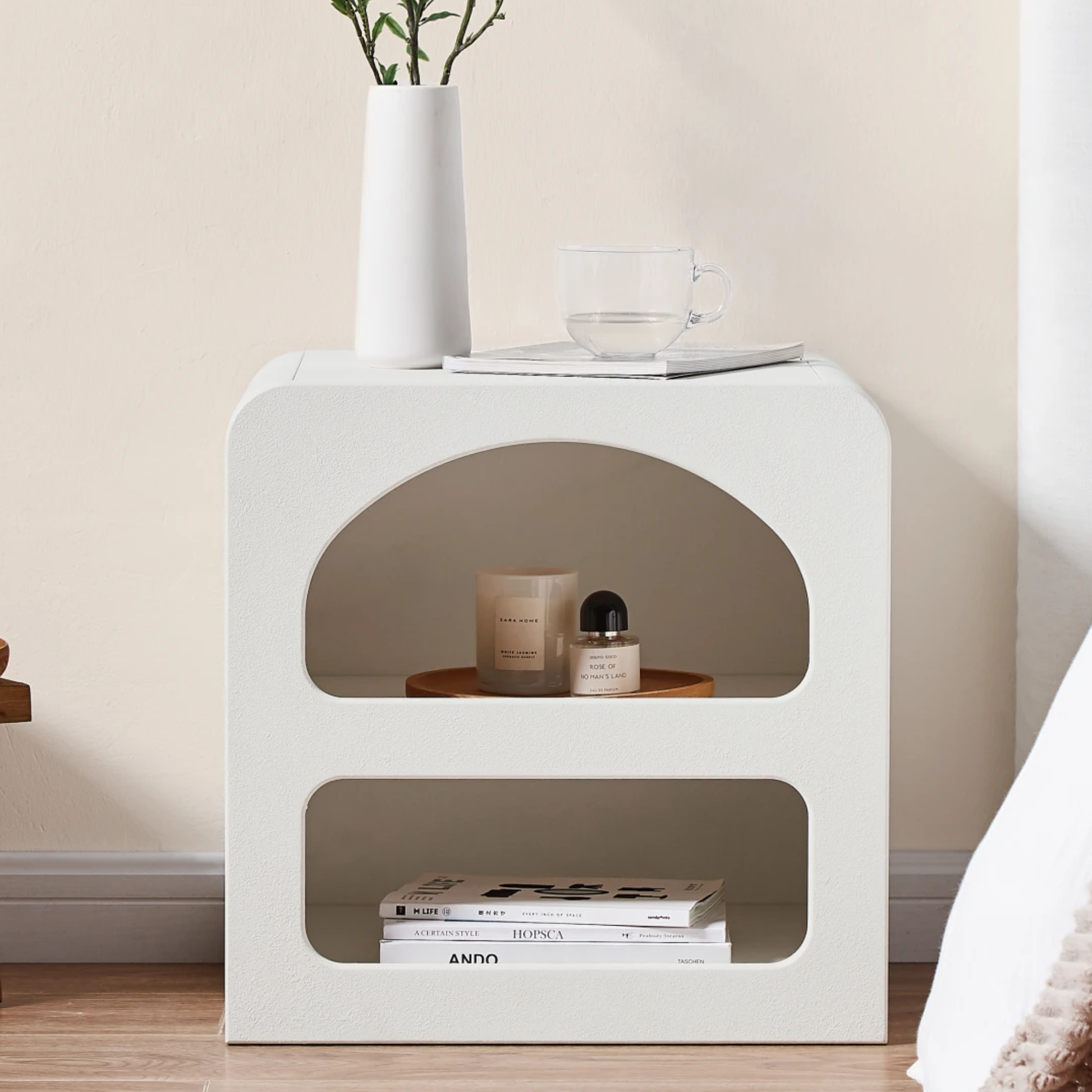 Lifely Sorrento Bedside Table, Chalk White, 40Wx50Lx50Hcm