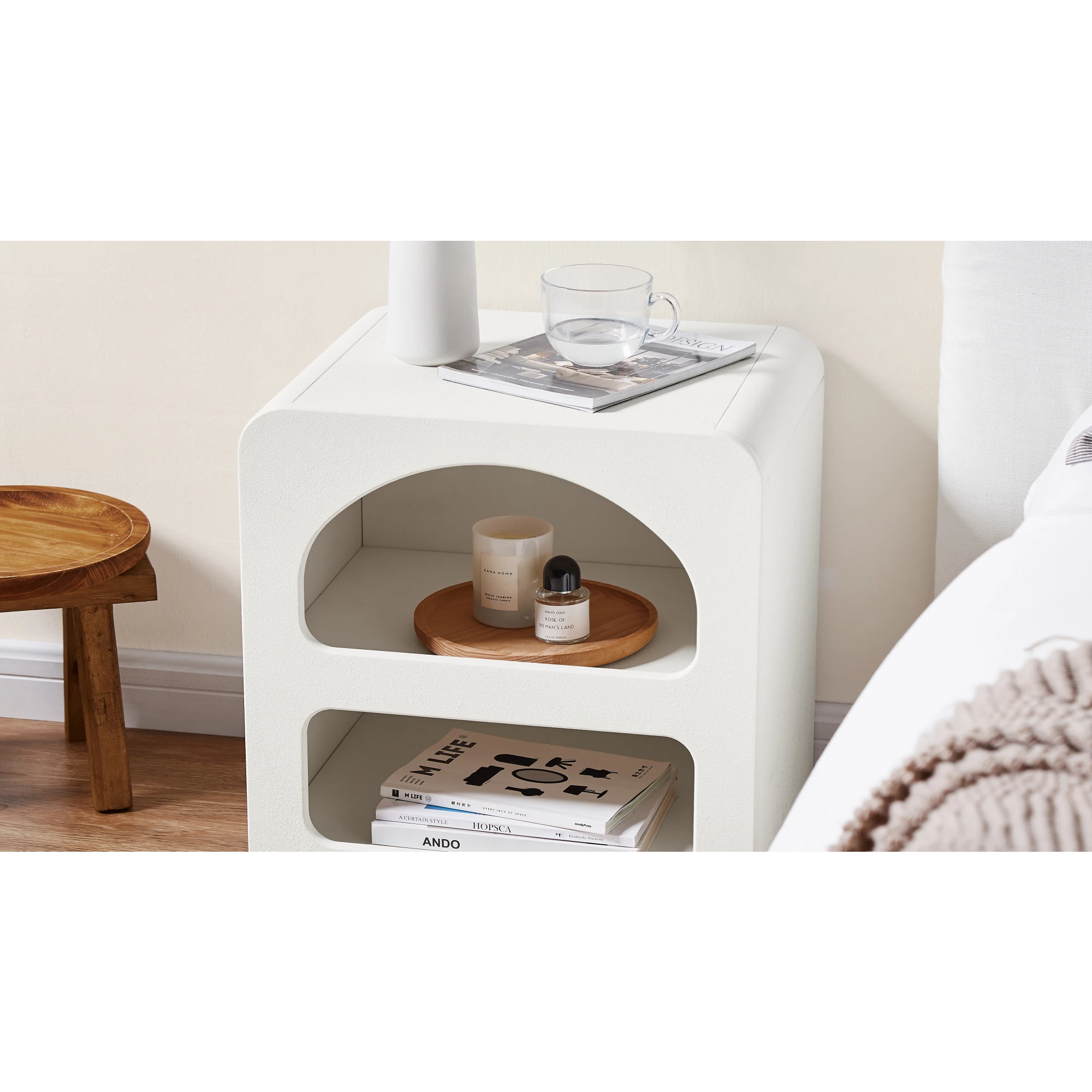Lifely Sorrento Bedside Table, Chalk White, 40Wx50Lx50Hcm