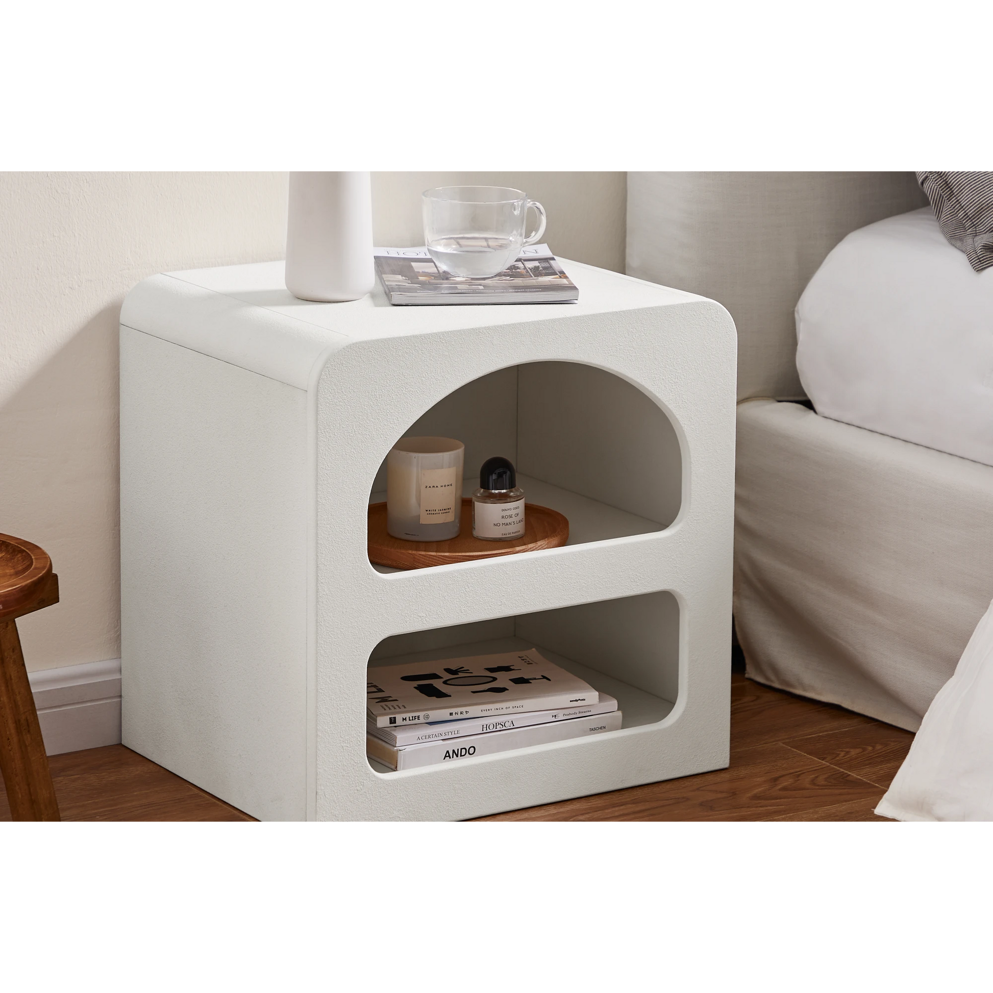 Lifely Sorrento Bedside Table, Chalk White, 40Wx50Lx50Hcm