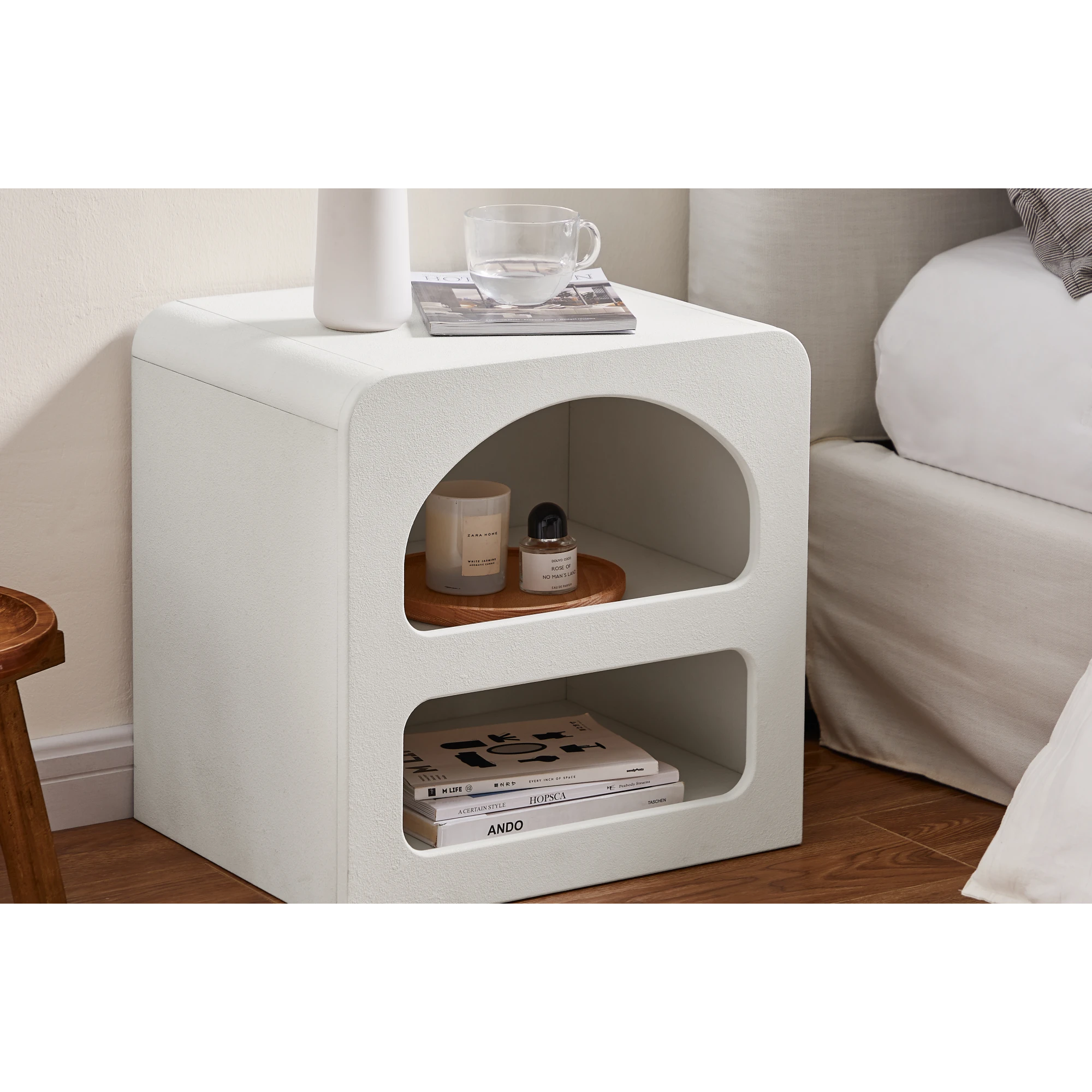 Lifely Sorrento Bedside Table, Chalk White, 40Wx50Lx50Hcm