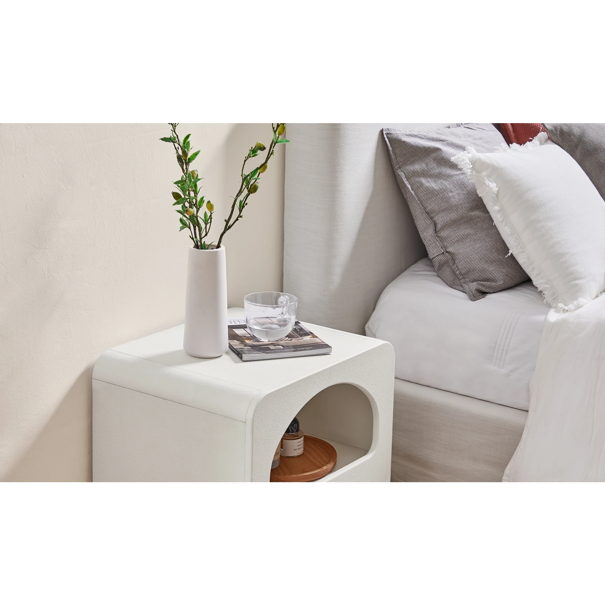Lifely Sorrento Bedside Table, Chalk White, 40Wx50Lx50Hcm