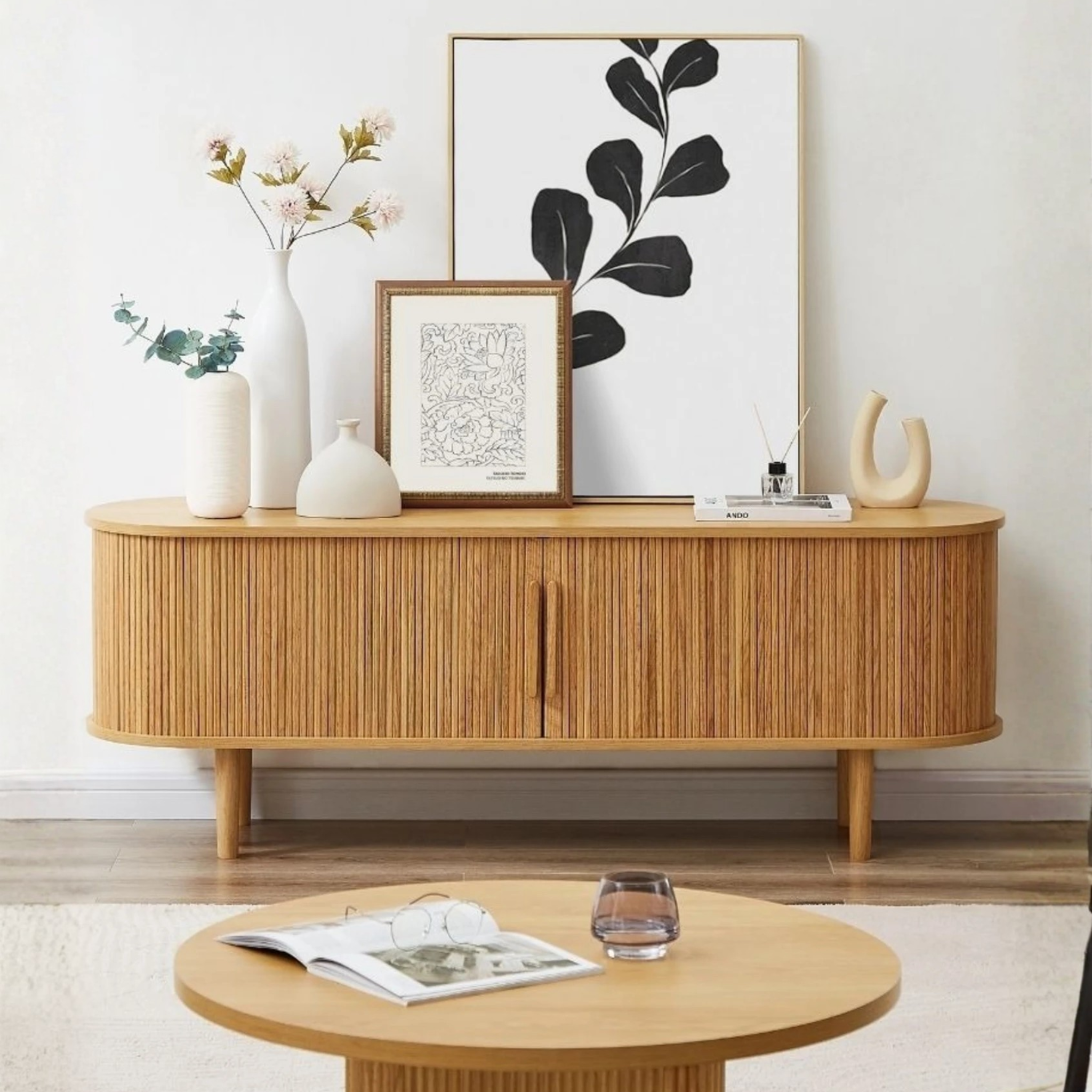 Lifely Tate Entertainment Unit, Natural Wood, 160cm