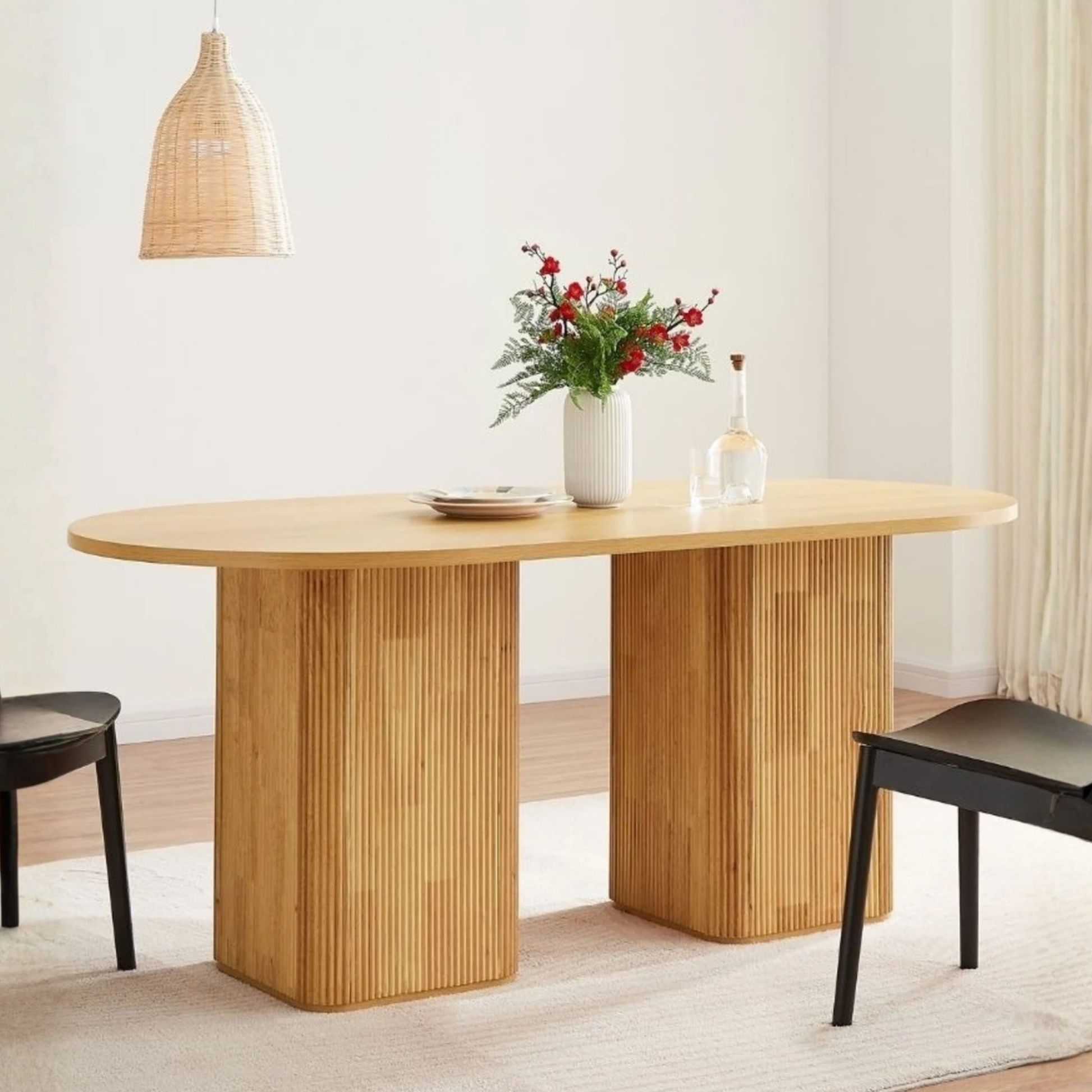 Lifely Tate Ripple Oval Dining Table, Natural Wood