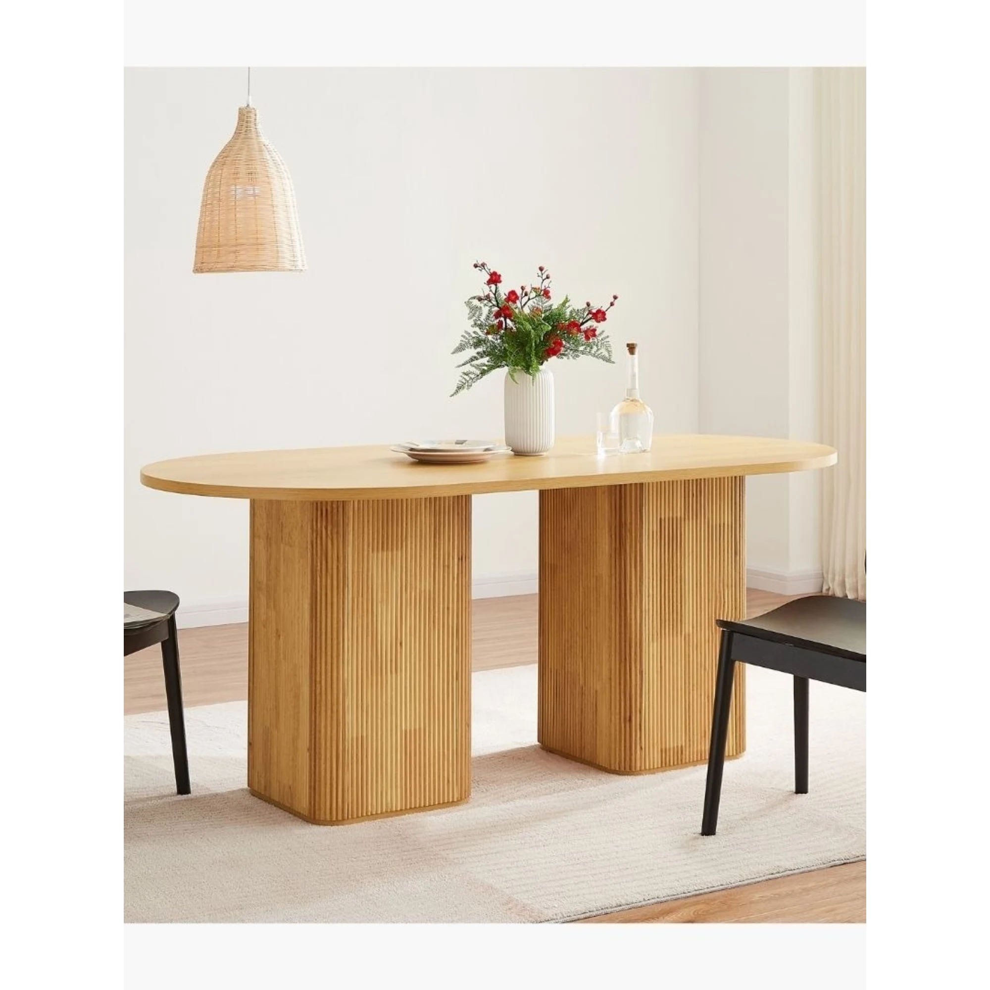 Lifely Tate Ripple Oval Dining Table, Natural Wood